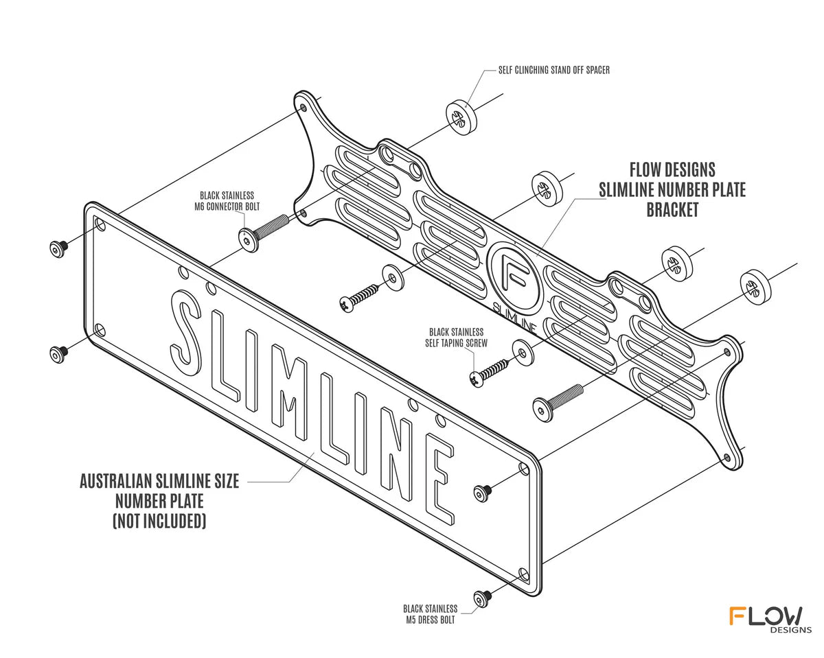 FLOW Designs - FLOW Brackets [QLD] Slimline 372mm (w) x 100mm (h) - Number Plate Bracket