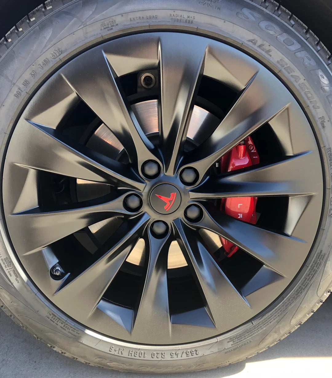 Emblex Tesla Style Black and Red Wheel Centre Caps Hammer Emblem for Tesla Model S 3 X Y - 0