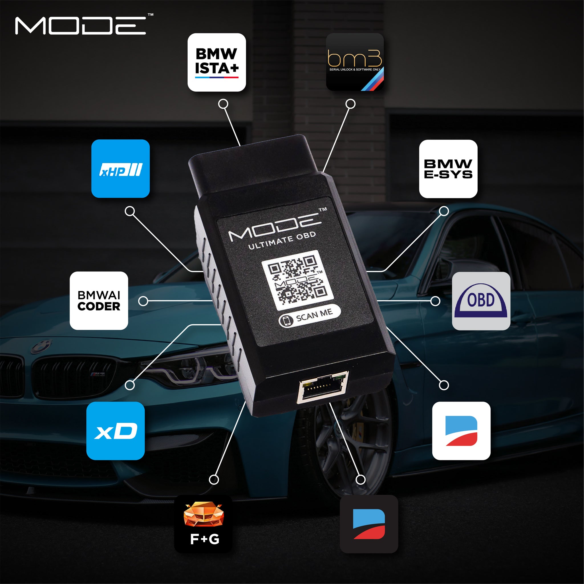 MODE Ultimate OBD II - Adaptateur WiFi ENET pour bm3 MHD xHP xD BimmerCode E-SYS ISTA et plus encore ! pour BMW IF G-Series Mini Cooper &amp; Toyota Supra A90 - 0