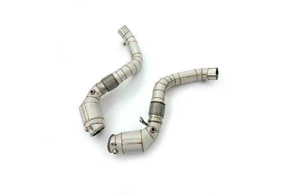 MODE Design 200cpsi Catted Downpipes w. Heatshield for S63 BMW M5 F90 M8 F91 F92 F93