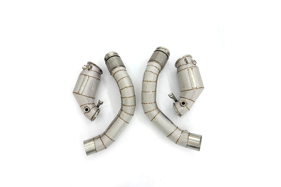 MODE Design 200cpsi Catted Downpipes w. Heatshield for S63 BMW M5 F90 M8 F91 F92 F93