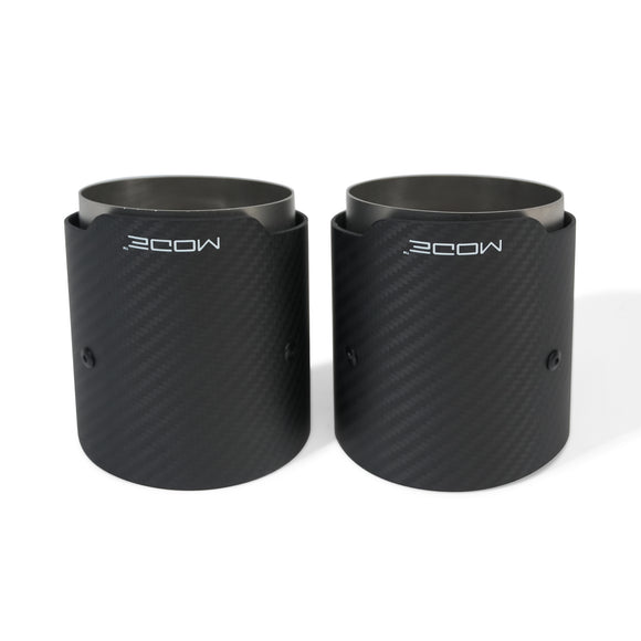 MODE Design 3.75" (95mm) Carbon Angle Cut Clamp-On Exhaust Tips for BMW 535i F10 F11 640i F06 F12 F13 320i 330i 330e G20 G21 inc. xDrive & Diesel - MODE Auto Concepts