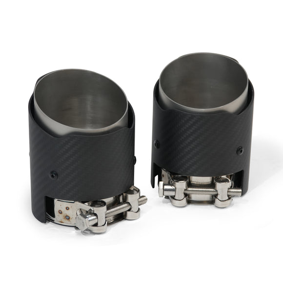 MODE Design 3.75" (95mm) Carbon Angle Cut Clamp-On Exhaust Tips for BMW 535i F10 F11 640i F06 F12 F13 320i 330i 330e G20 G21 inc. xDrive & Diesel - MODE Auto Concepts