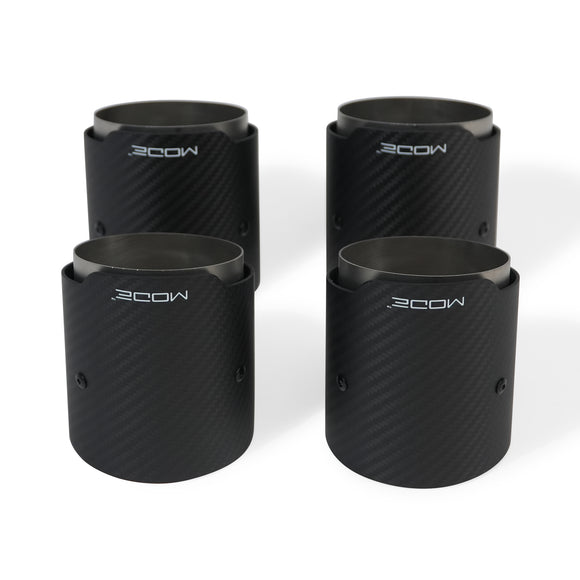 MODE Design 3.75" (95mm) Carbon Angle Cut Clamp-On Exhaust Tips for BMW M3 F80 M4 F82 & M2 Competition F87 M5 F10 M6 F06 F12 F13 - MODE Auto Concepts