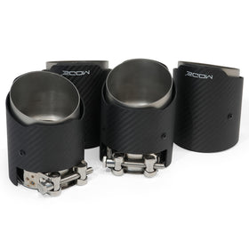 MODE Design 3.75" (95mm) Carbon Angle Cut Clamp-On Exhaust Tips for BMW M3 F80 M4 F82 & M2 Competition F87 M5 F10 M6 F06 F12 F13 - MODE Auto Concepts