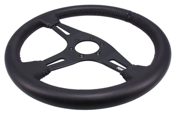 Motorsport Steering Wheel 194 Black Leather 350mm Flat - MODE Auto Concepts