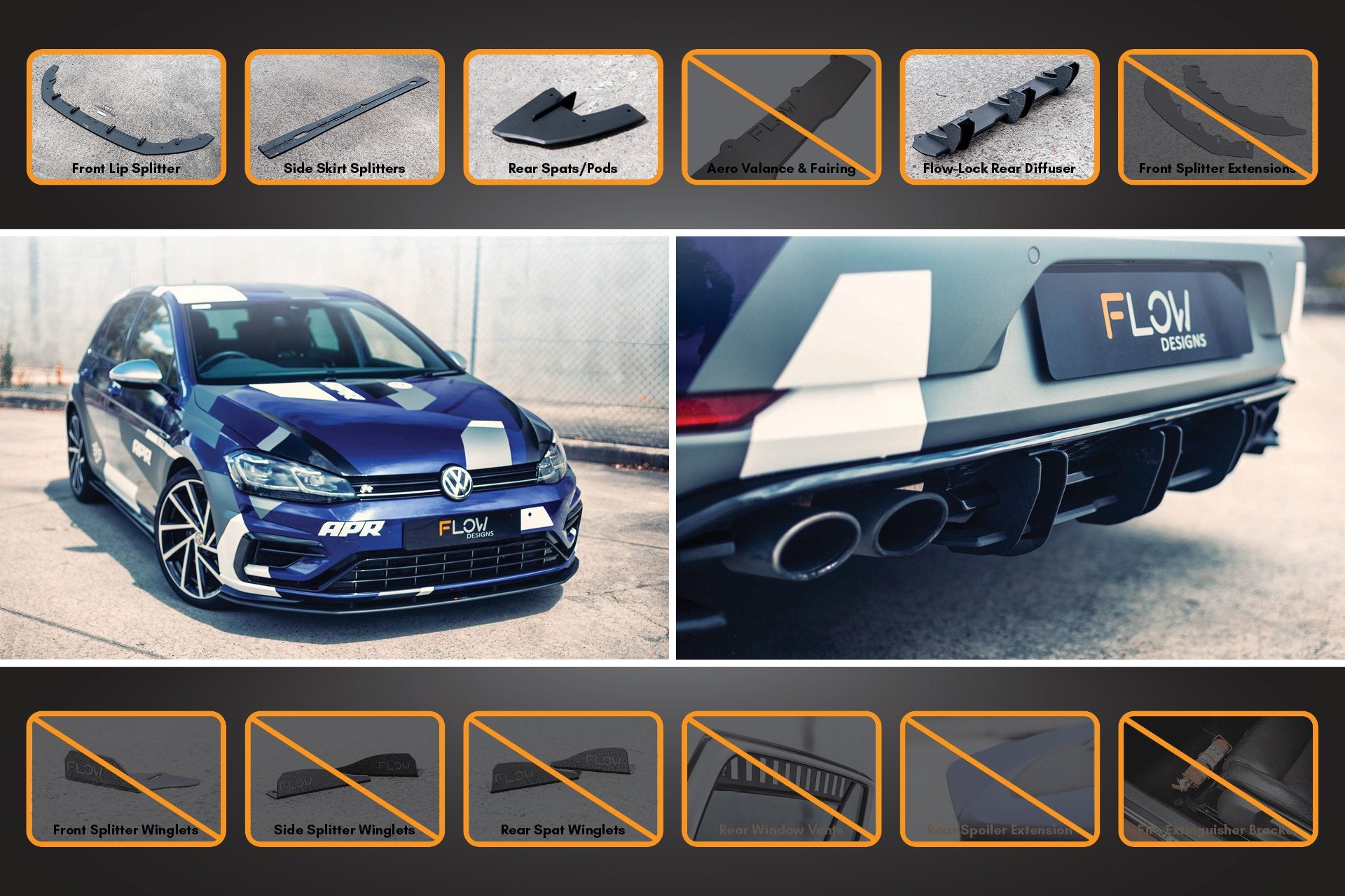 MK7.5 Golf R Full Lip Splitter Set with Flow-Lock Rear Diffuser - MODE Auto Concepts