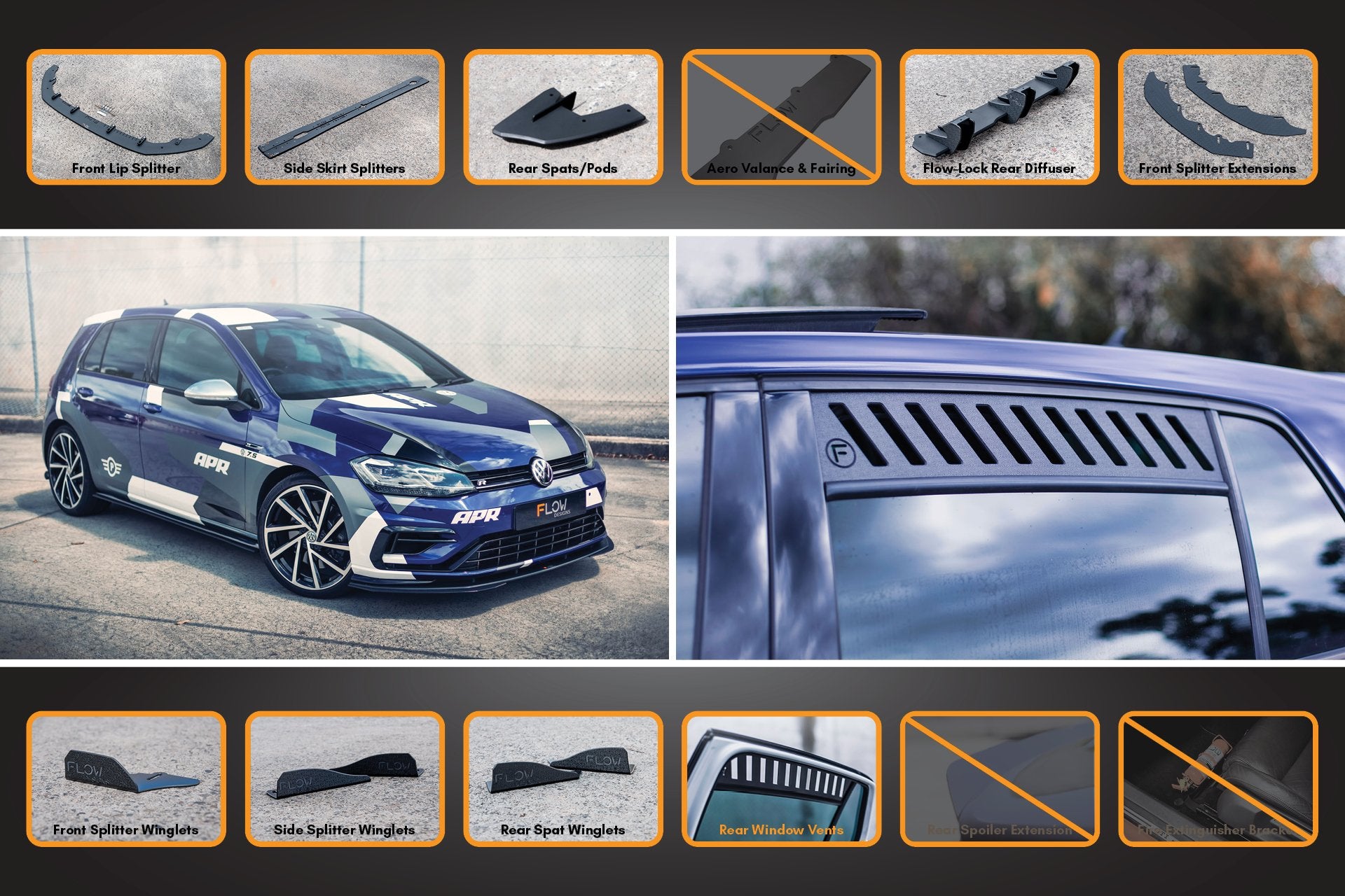 MK7.5 Golf R Full Lip Splitter Set with Flow-Lock Rear Diffuser - MODE Auto Concepts