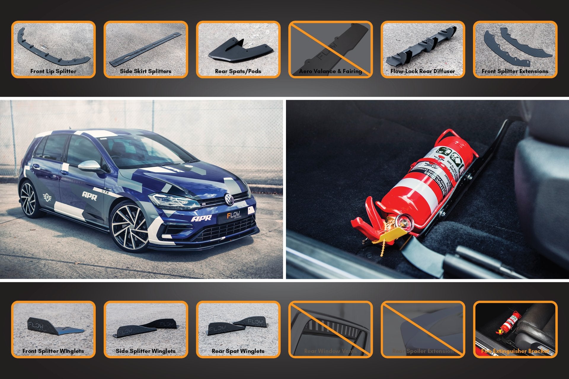 MK7.5 Golf R Full Lip Splitter Set with Flow-Lock Rear Diffuser - MODE Auto Concepts