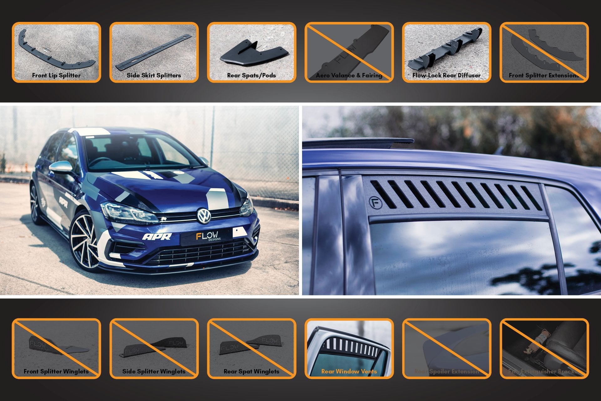 MK7.5 Golf R Full Lip Splitter Set with Flow-Lock Rear Diffuser - MODE Auto Concepts