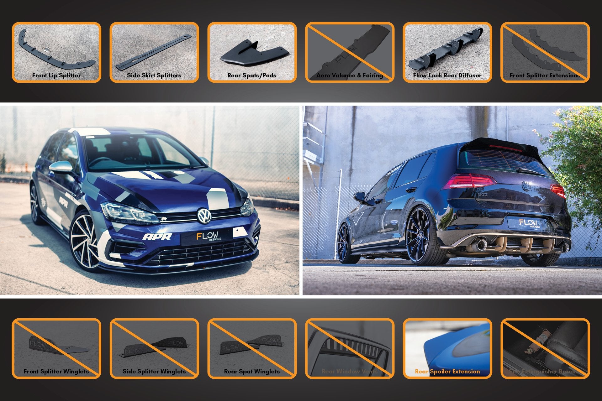 MK7.5 Golf R Full Lip Splitter Set with Flow-Lock Rear Diffuser - MODE Auto Concepts