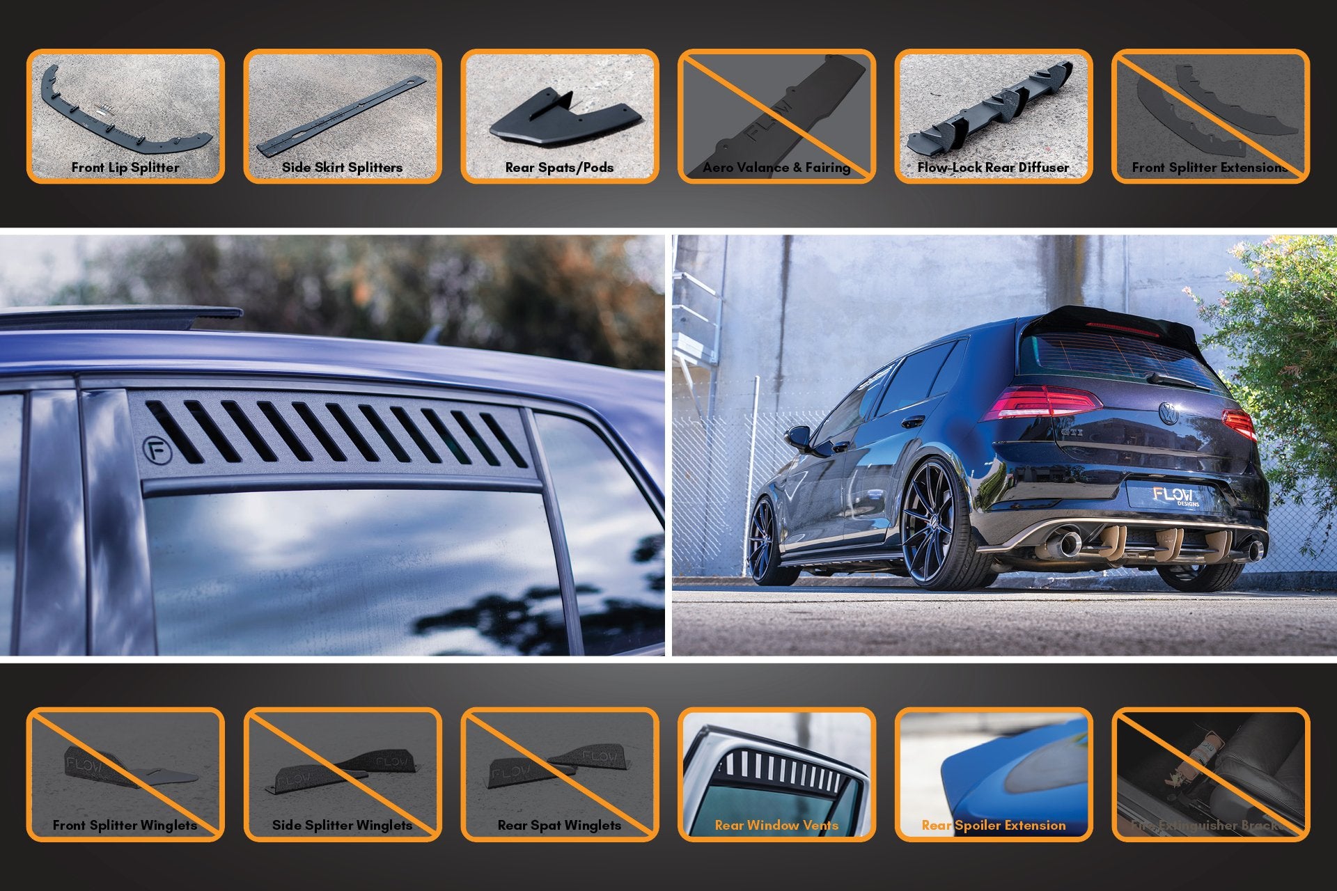 MK7.5 Golf R Full Lip Splitter Set with Flow-Lock Rear Diffuser - MODE Auto Concepts