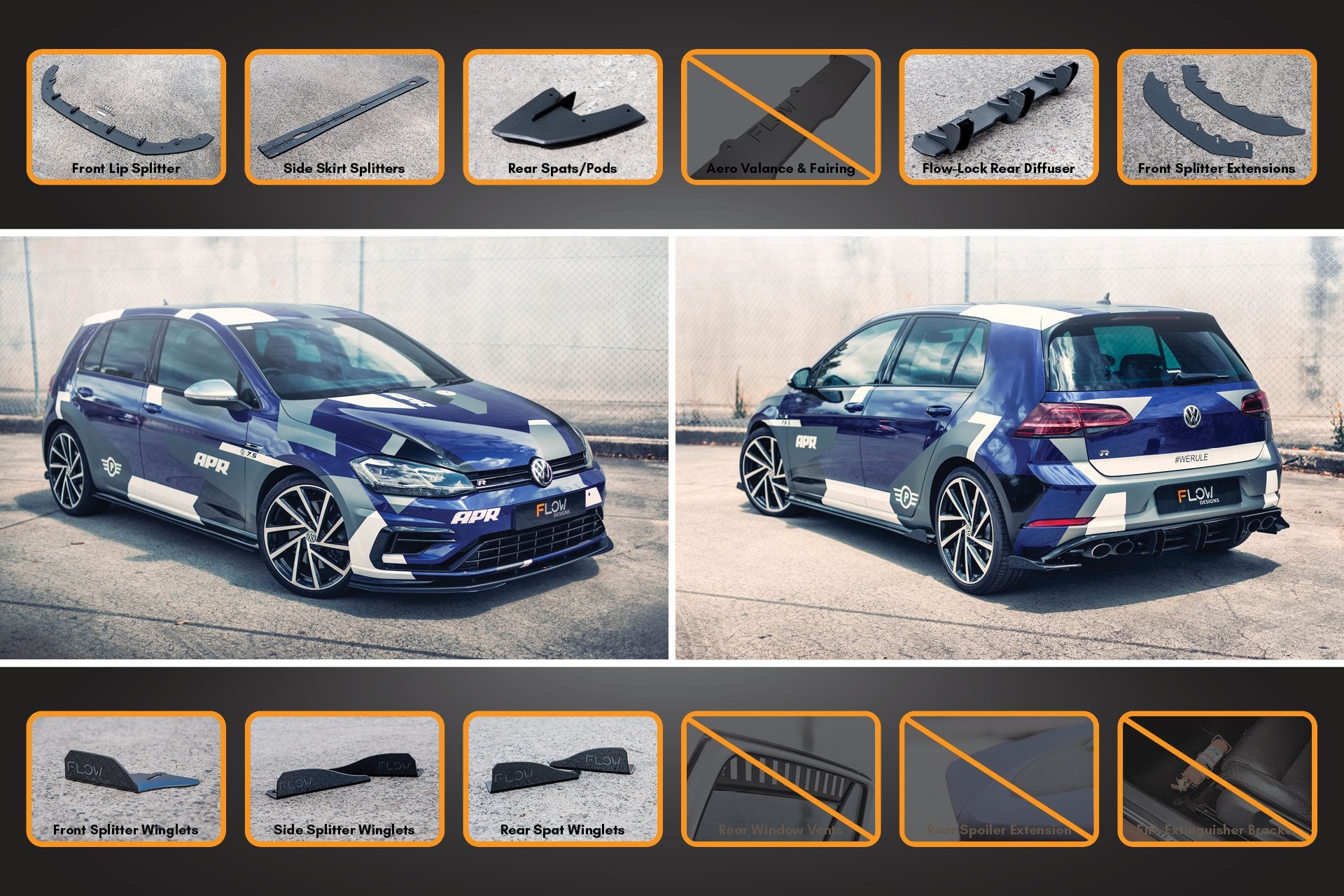 MK7.5 Golf R Full Lip Splitter Set with Flow-Lock Rear Diffuser - MODE Auto Concepts