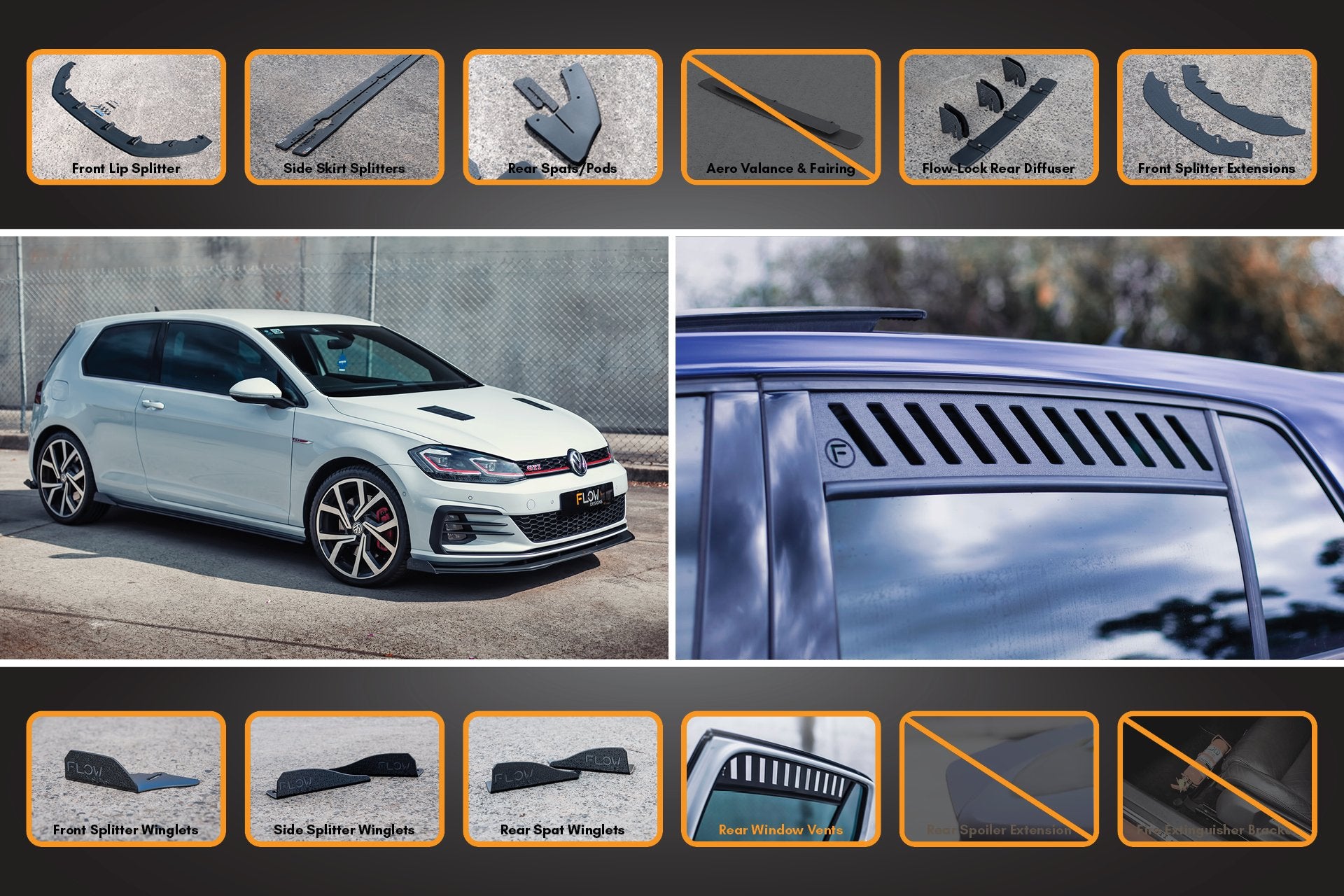 MK7.5 Golf GTI Full Lip Splitter Set with Flow-Lock Rear Diffuser - MODE Auto Concepts