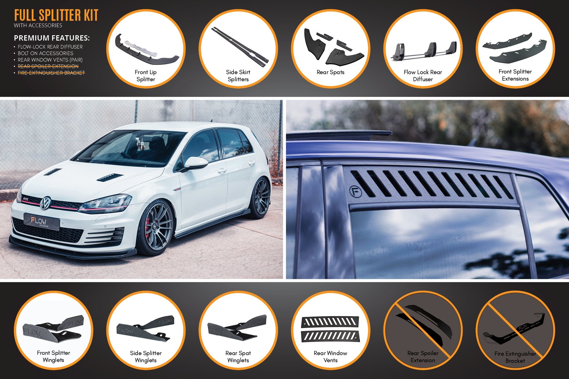 MK7 Golf GTI Full Lip Splitter Set with Flow-Lock Rear Diffuser - MODE Auto Concepts