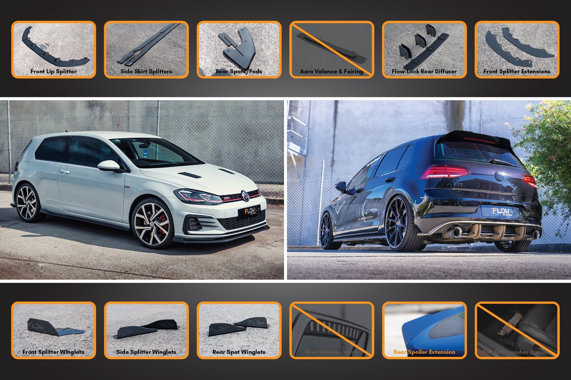 MK7.5 Golf GTI Full Lip Splitter Set with Flow-Lock Rear Diffuser - MODE Auto Concepts