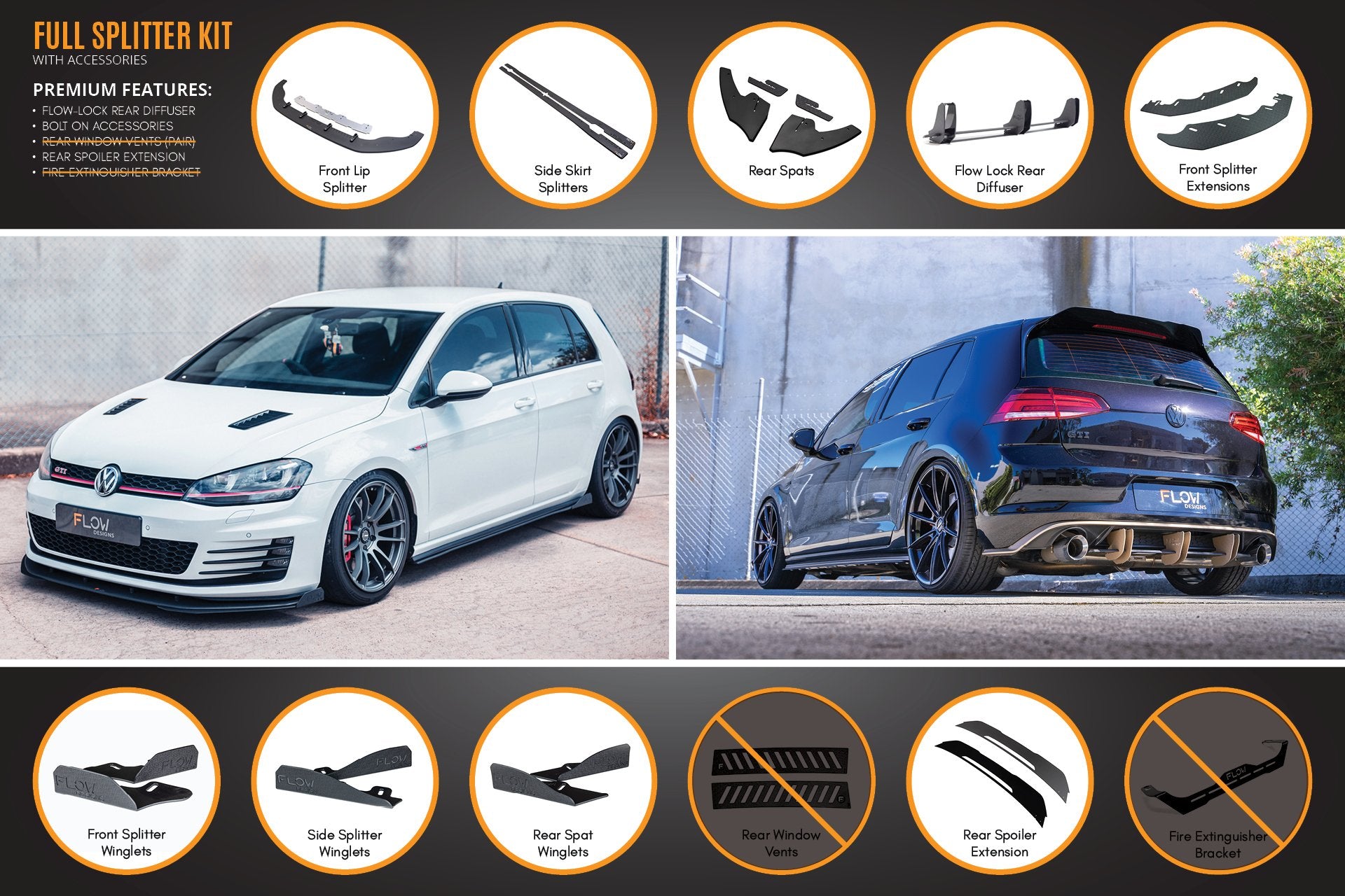 MK7 Golf GTI Full Lip Splitter Set with Flow-Lock Rear Diffuser - MODE Auto Concepts