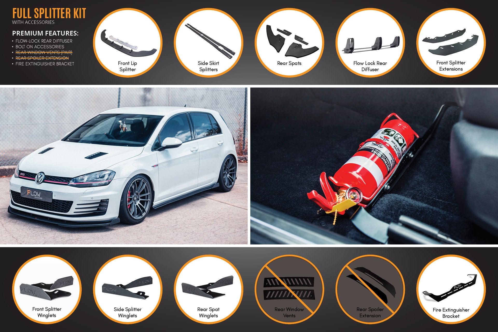 MK7 Golf GTI Full Lip Splitter Set with Flow-Lock Rear Diffuser - MODE Auto Concepts