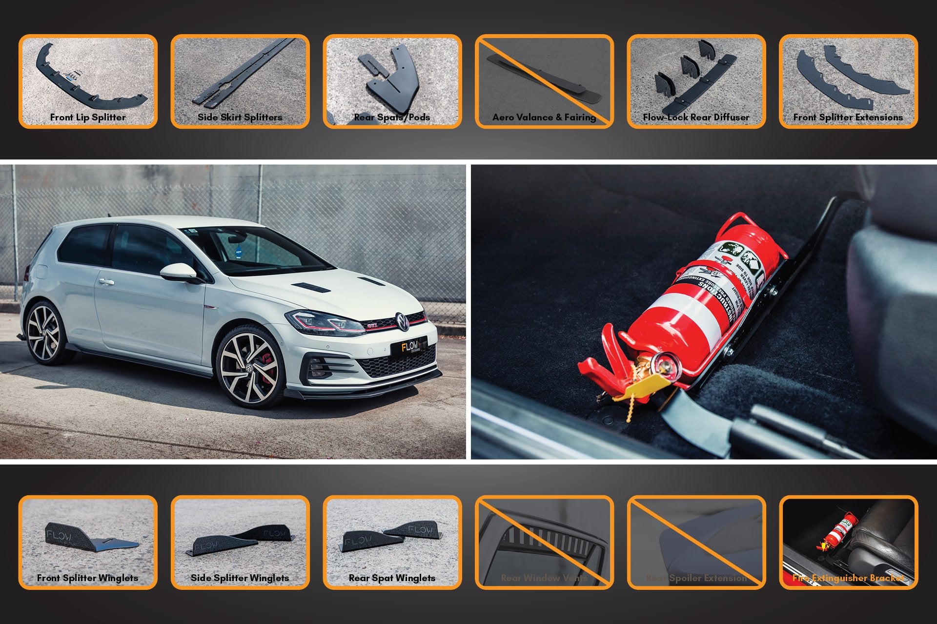 MK7.5 Golf GTI Full Lip Splitter Set with Flow-Lock Rear Diffuser - MODE Auto Concepts