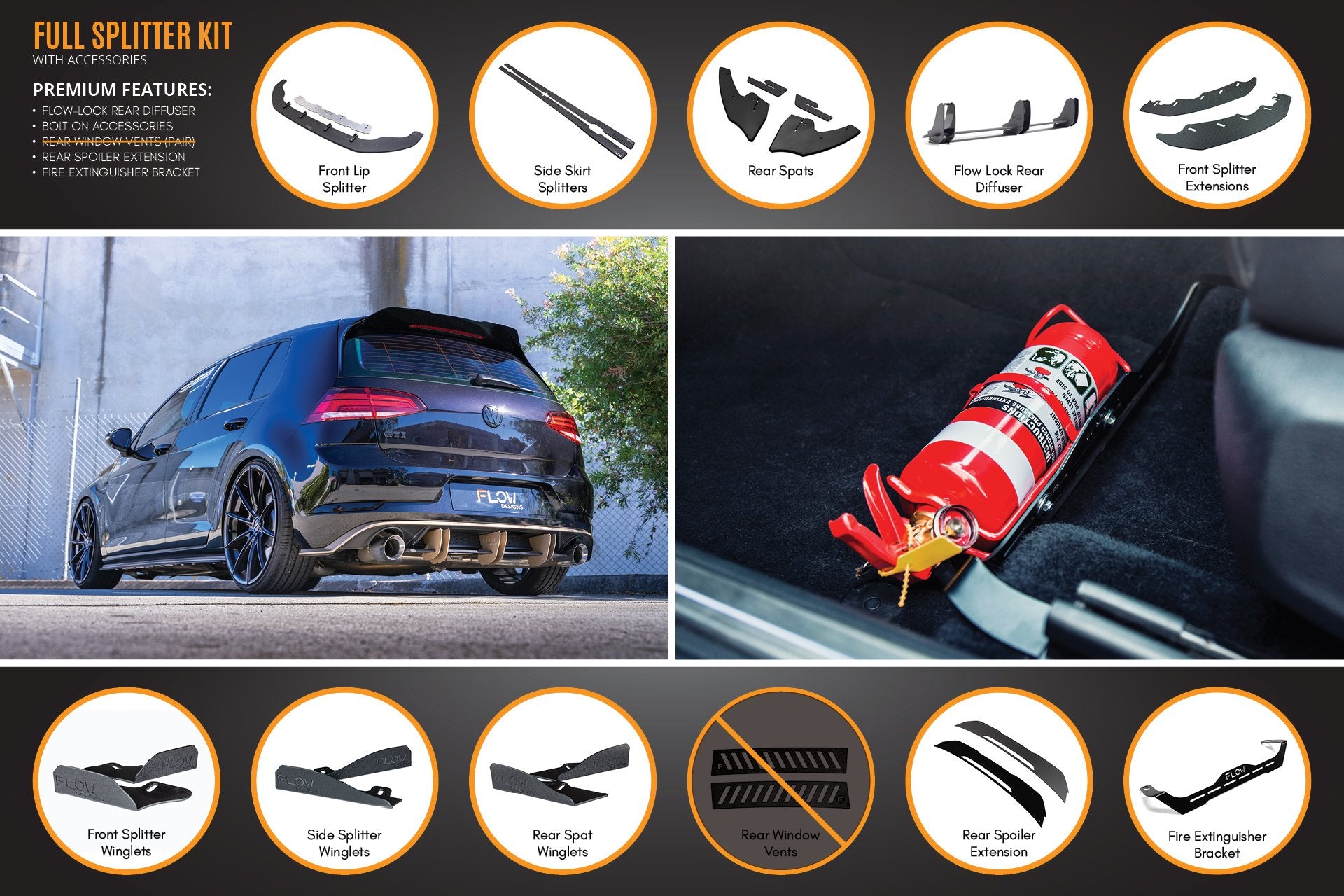 MK7 Golf GTI Full Lip Splitter Set with Flow-Lock Rear Diffuser - MODE Auto Concepts