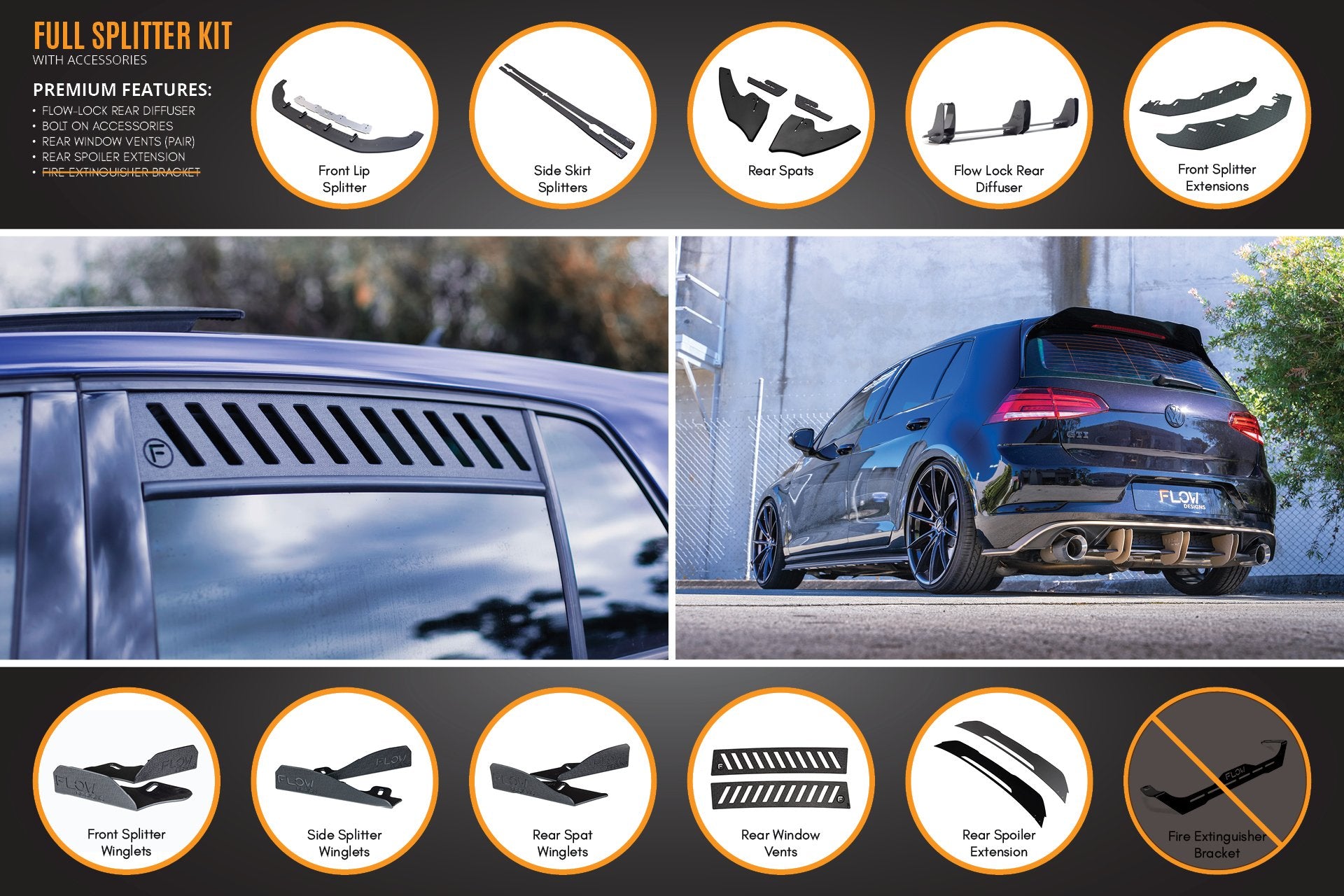 MK7 Golf GTI Full Lip Splitter Set with Flow-Lock Rear Diffuser - MODE Auto Concepts