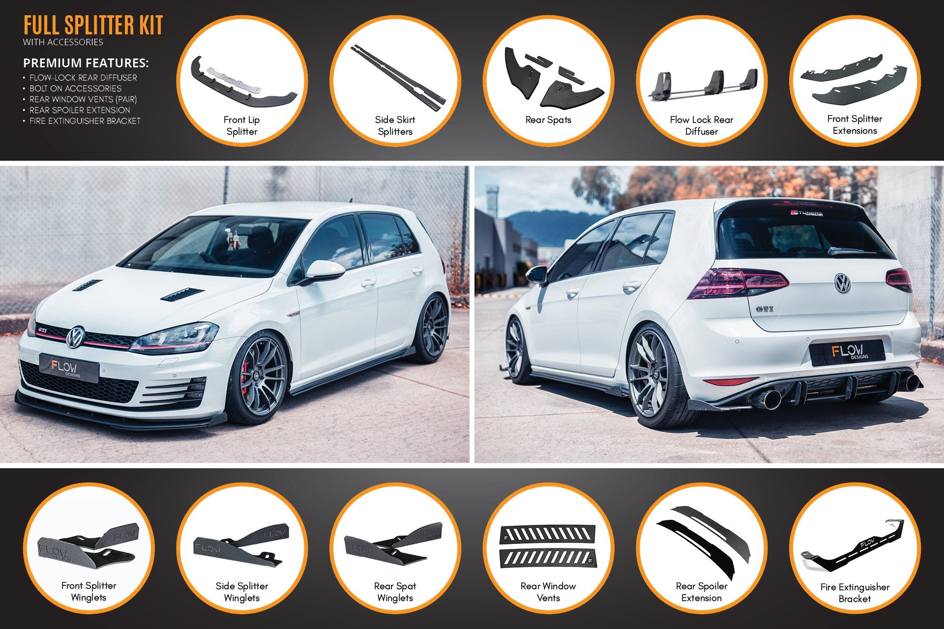 MK7 Golf GTI Full Lip Splitter Set with Flow-Lock Rear Diffuser - MODE Auto Concepts