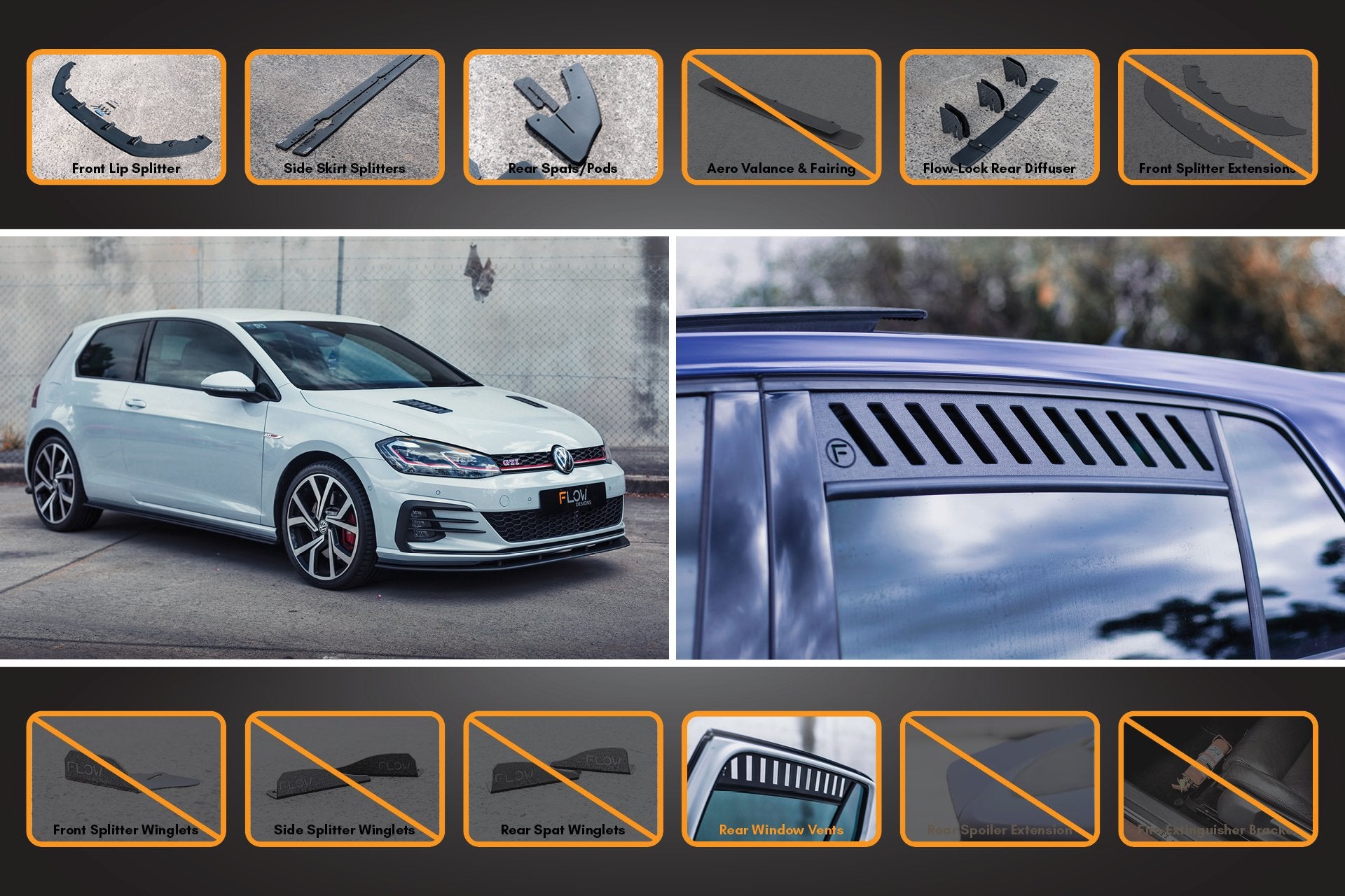 MK7.5 Golf GTI Full Lip Splitter Set with Flow-Lock Rear Diffuser - MODE Auto Concepts