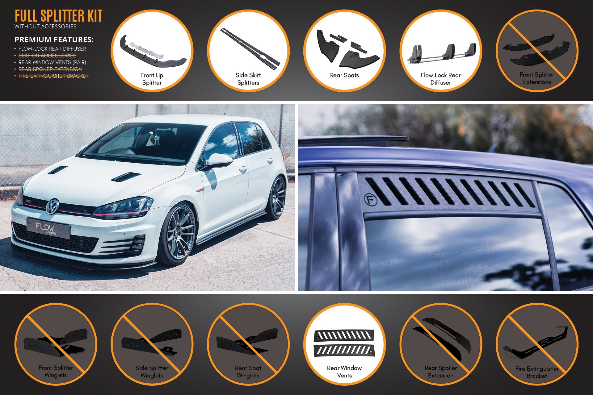 MK7 Golf GTI Full Lip Splitter Set with Flow-Lock Rear Diffuser - MODE Auto Concepts