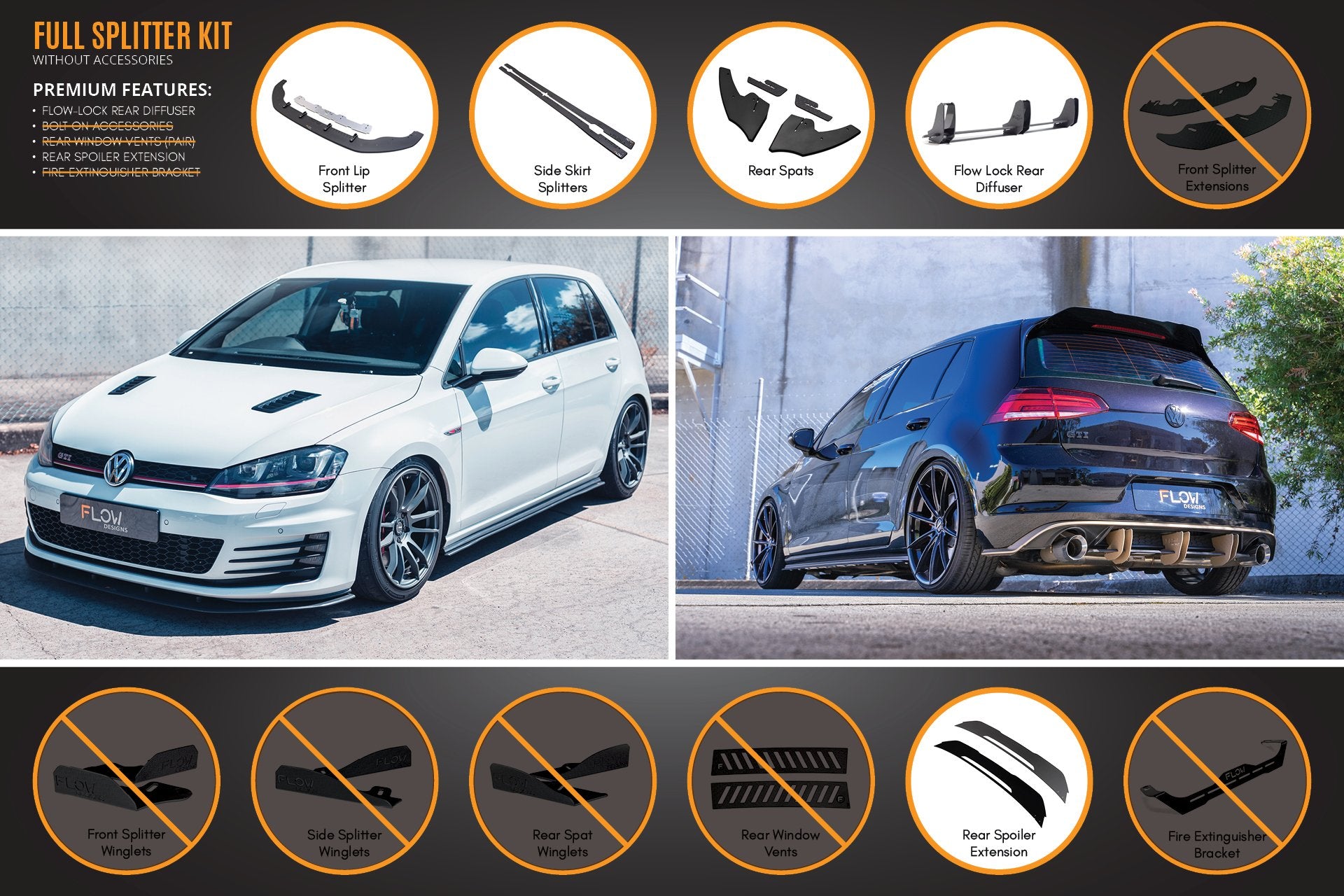 MK7 Golf GTI Full Lip Splitter Set with Flow-Lock Rear Diffuser - MODE Auto Concepts