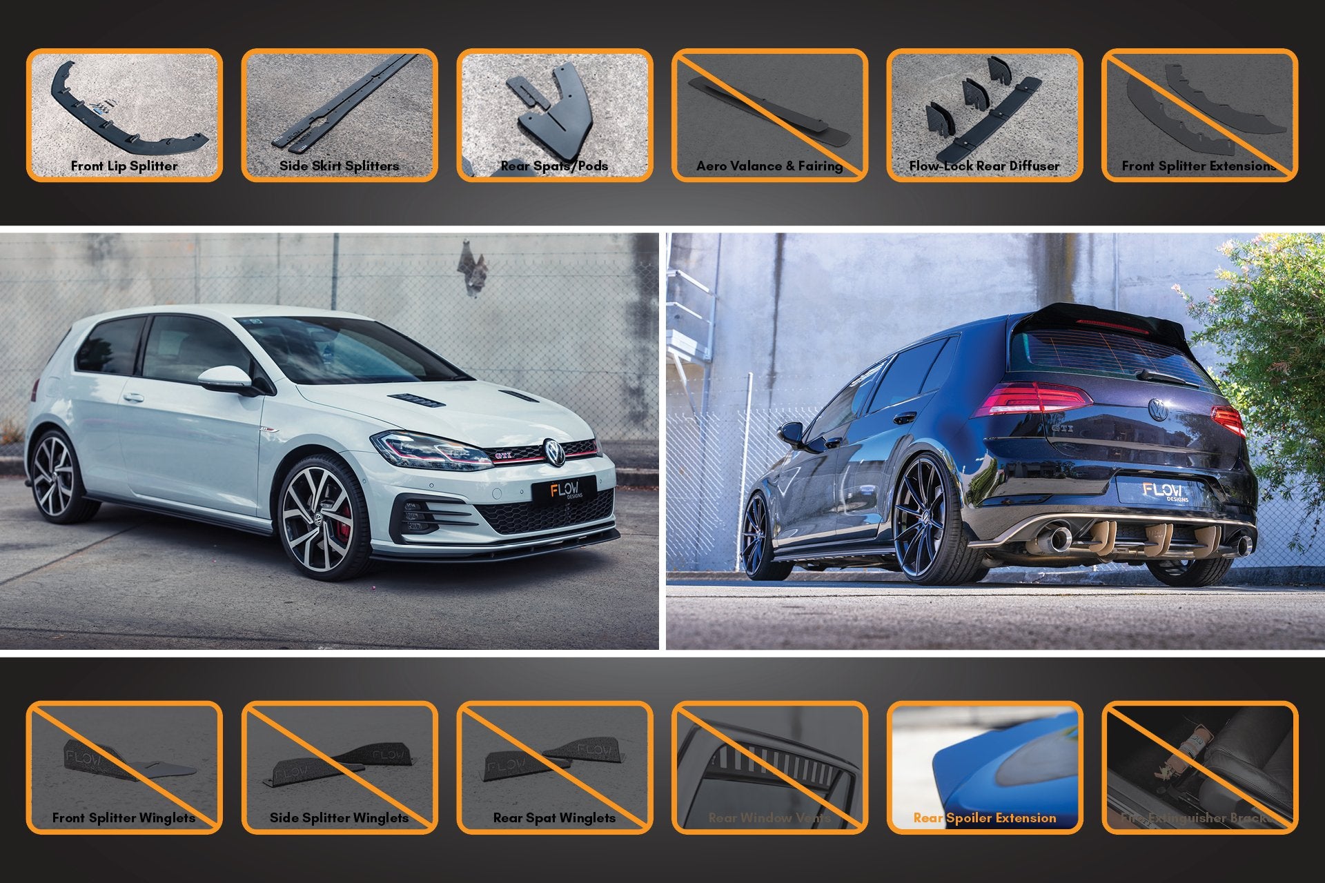 MK7.5 Golf GTI Full Lip Splitter Set with Flow-Lock Rear Diffuser - MODE Auto Concepts