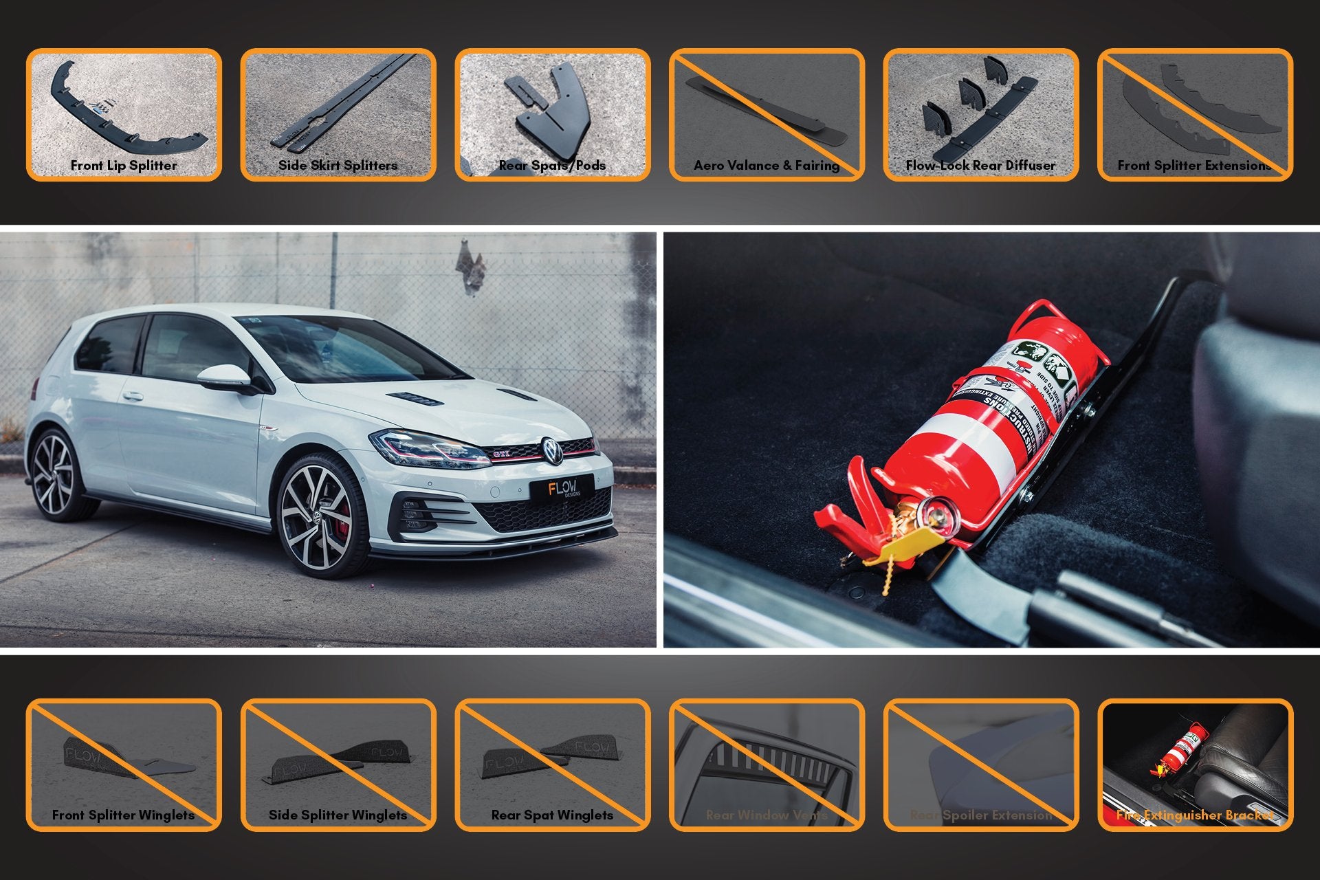 MK7.5 Golf GTI Full Lip Splitter Set with Flow-Lock Rear Diffuser - MODE Auto Concepts