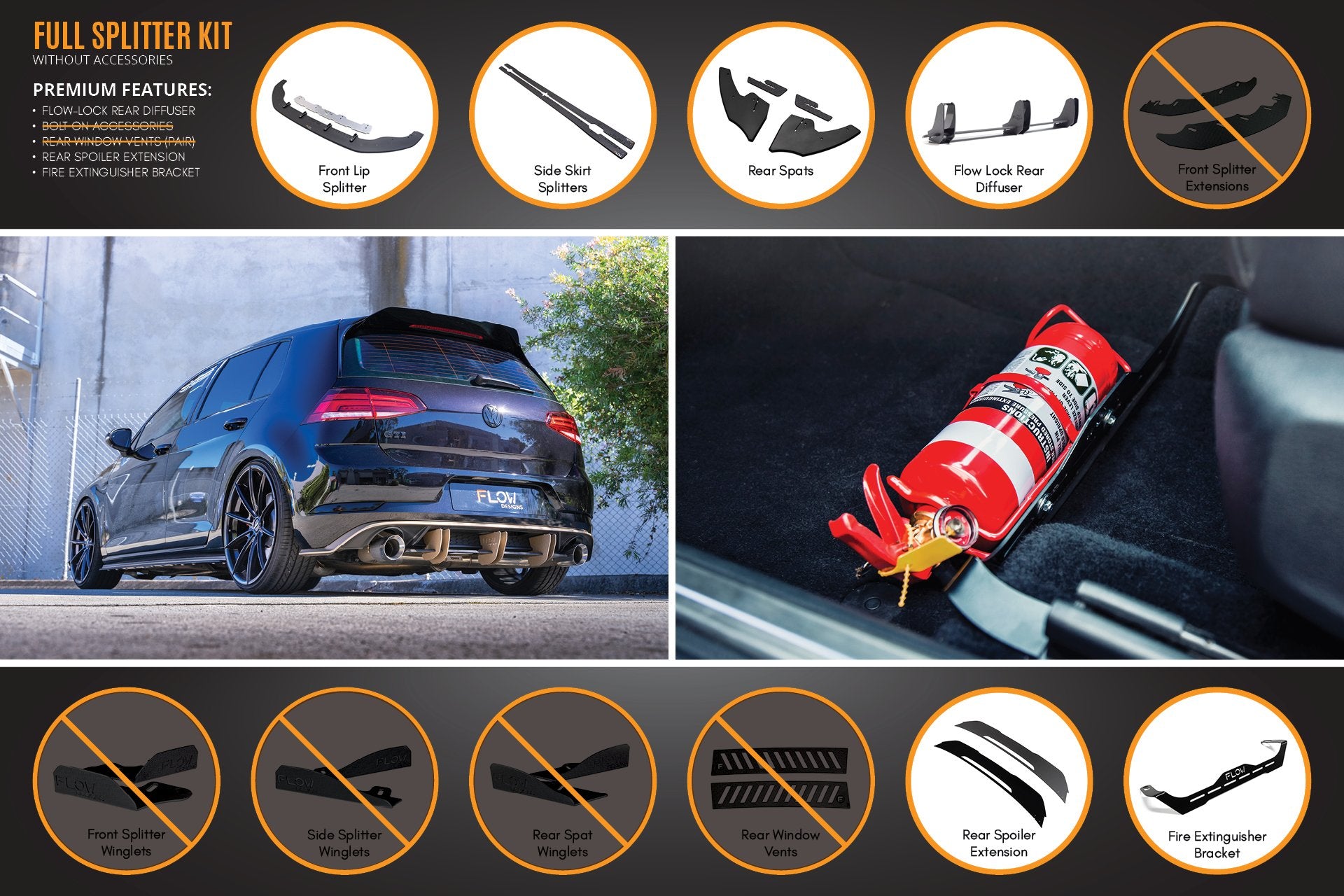 MK7 Golf GTI Full Lip Splitter Set with Flow-Lock Rear Diffuser - MODE Auto Concepts