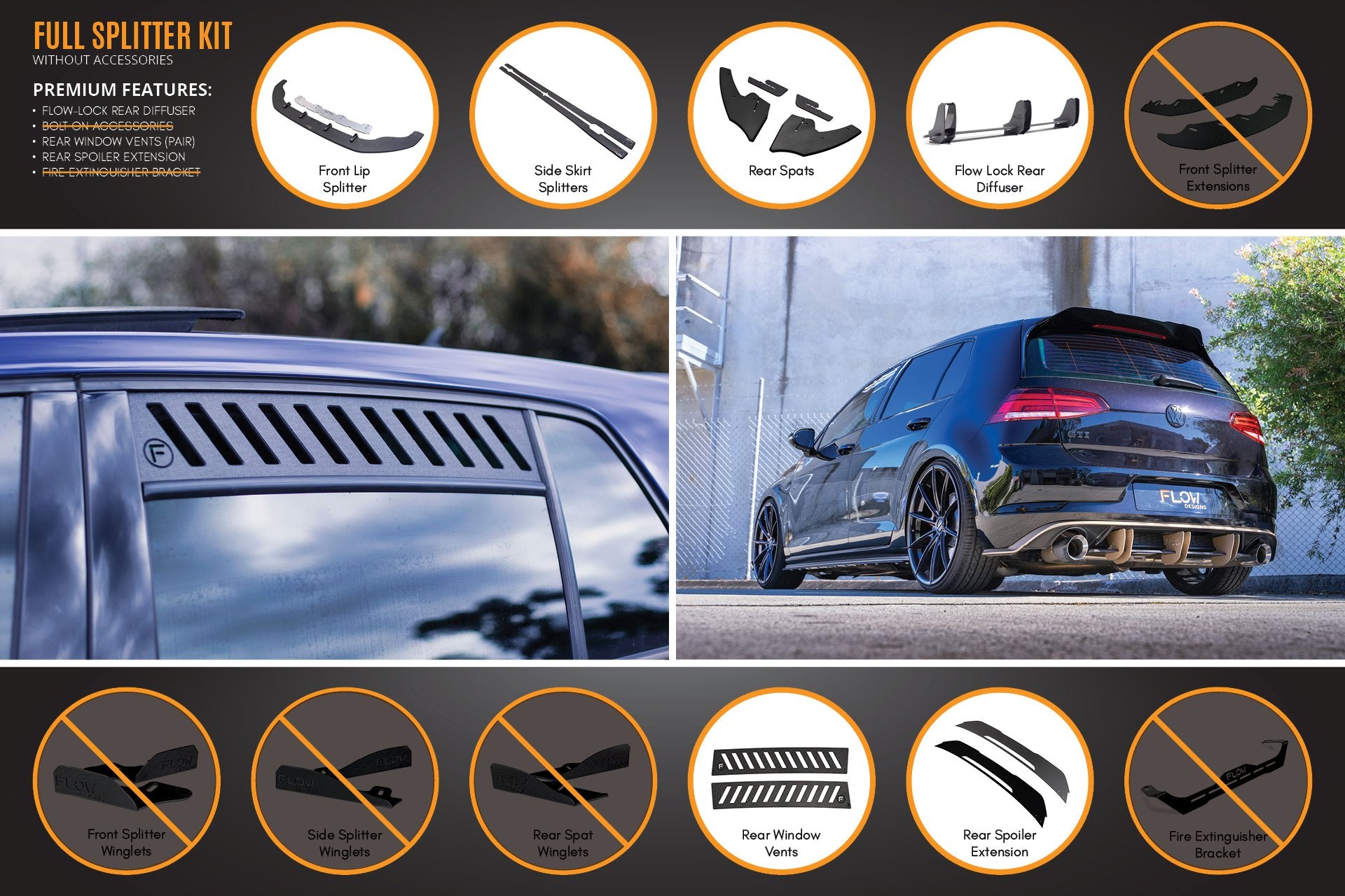 MK7 Golf GTI Full Lip Splitter Set with Flow-Lock Rear Diffuser - MODE Auto Concepts