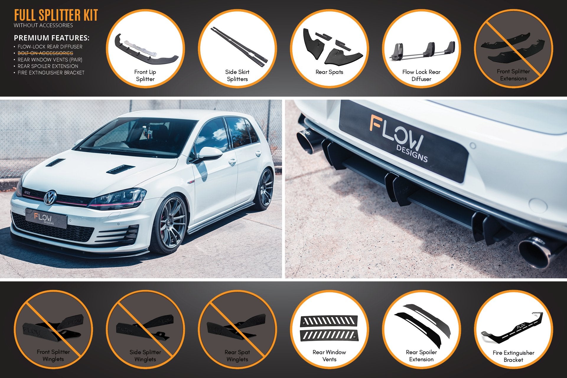 MK7 Golf GTI Full Lip Splitter Set with Flow-Lock Rear Diffuser - MODE Auto Concepts