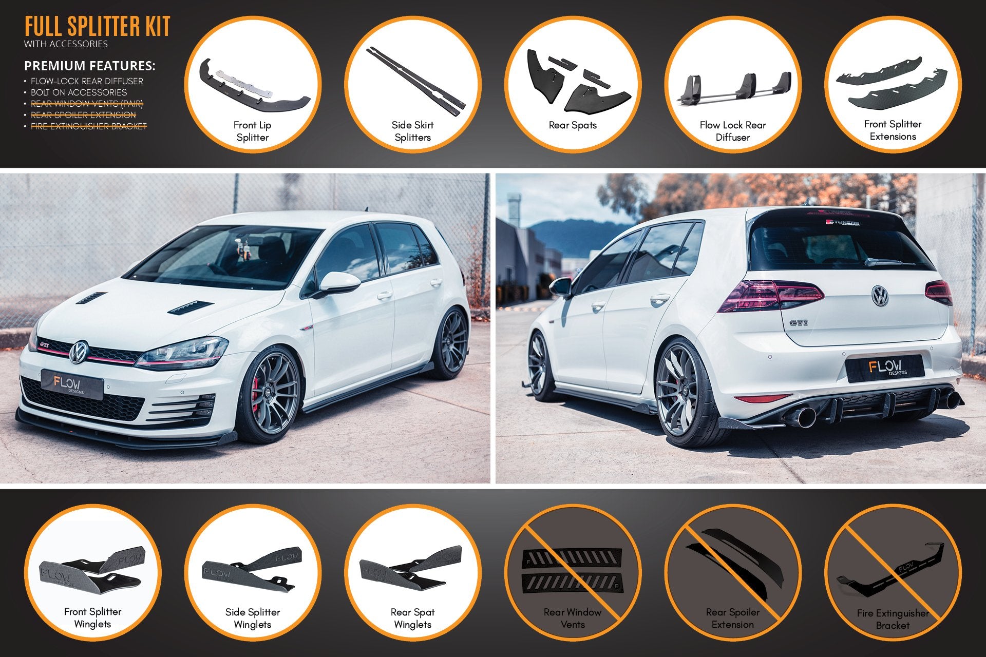 MK7 Golf GTI Full Lip Splitter Set with Flow-Lock Rear Diffuser - MODE Auto Concepts