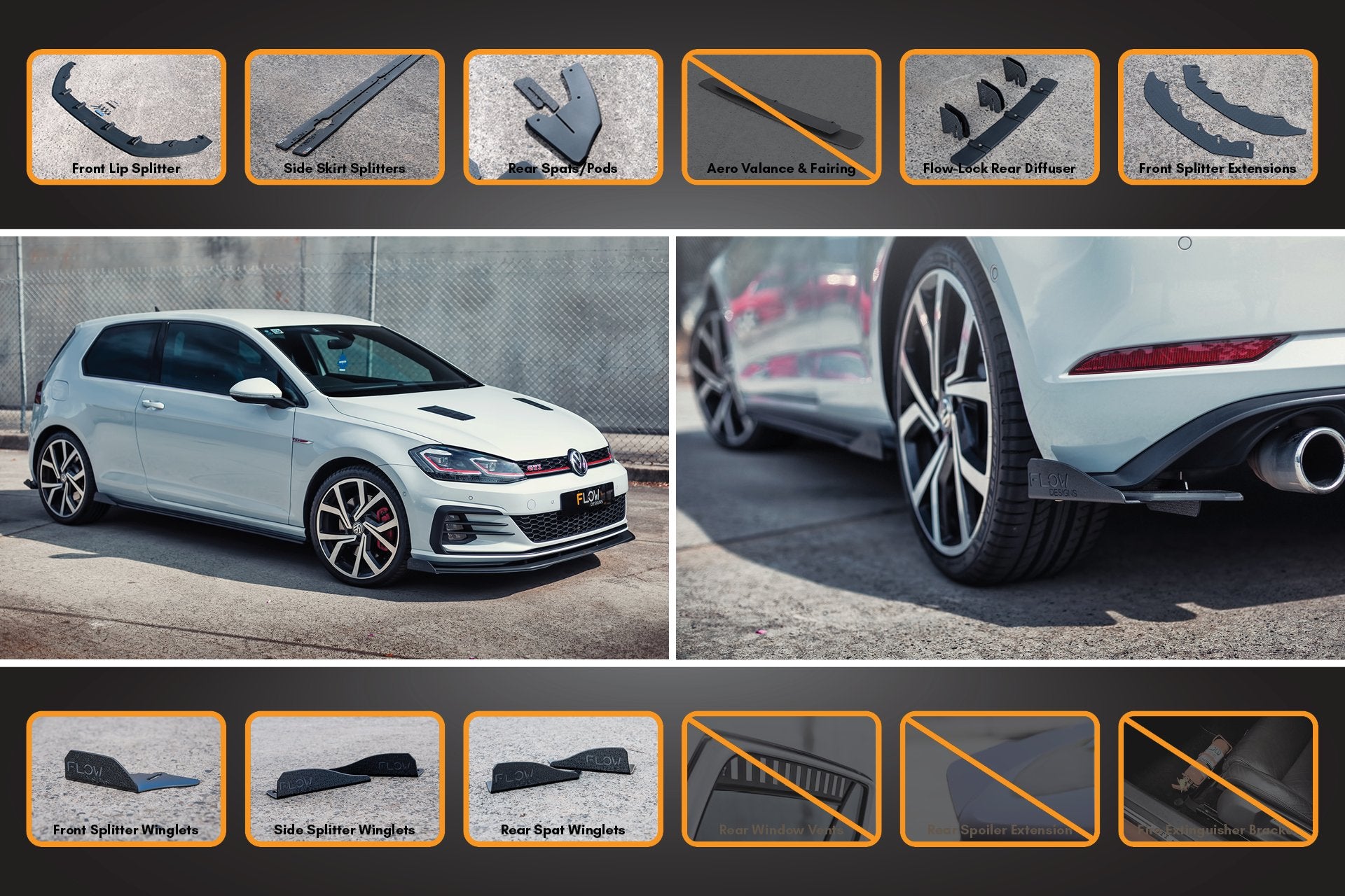 MK7.5 Golf GTI Full Lip Splitter Set with Flow-Lock Rear Diffuser - MODE Auto Concepts