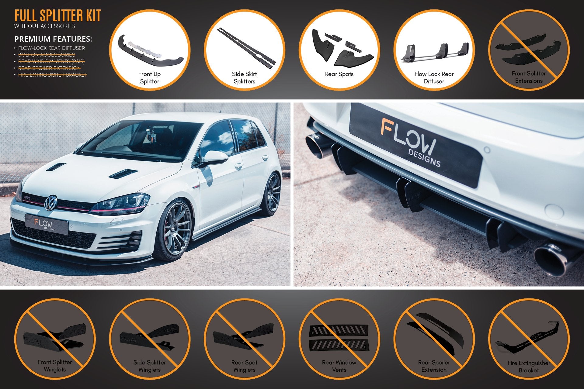 MK7 Golf GTI Full Lip Splitter Set with Flow-Lock Rear Diffuser - MODE Auto Concepts