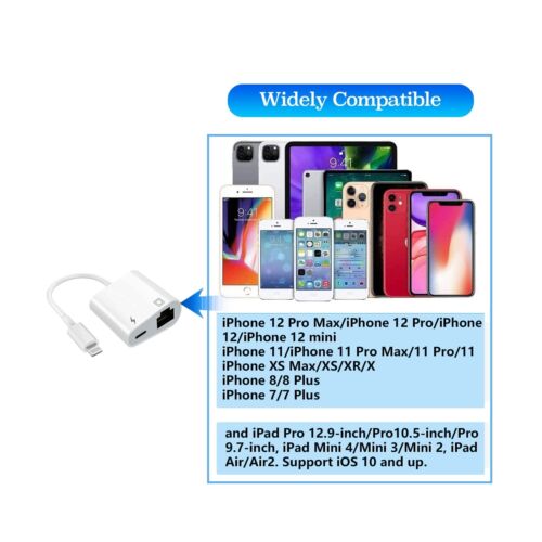 Lightning to Ethernet Adapter - RJ45 ENET LAN Network Adapter - Plug & Play with Charge Port - Supports 100Mbps - iPhone & iPad iOS 10.3.3 to iOS 14.8.1 - MODE Auto Concepts