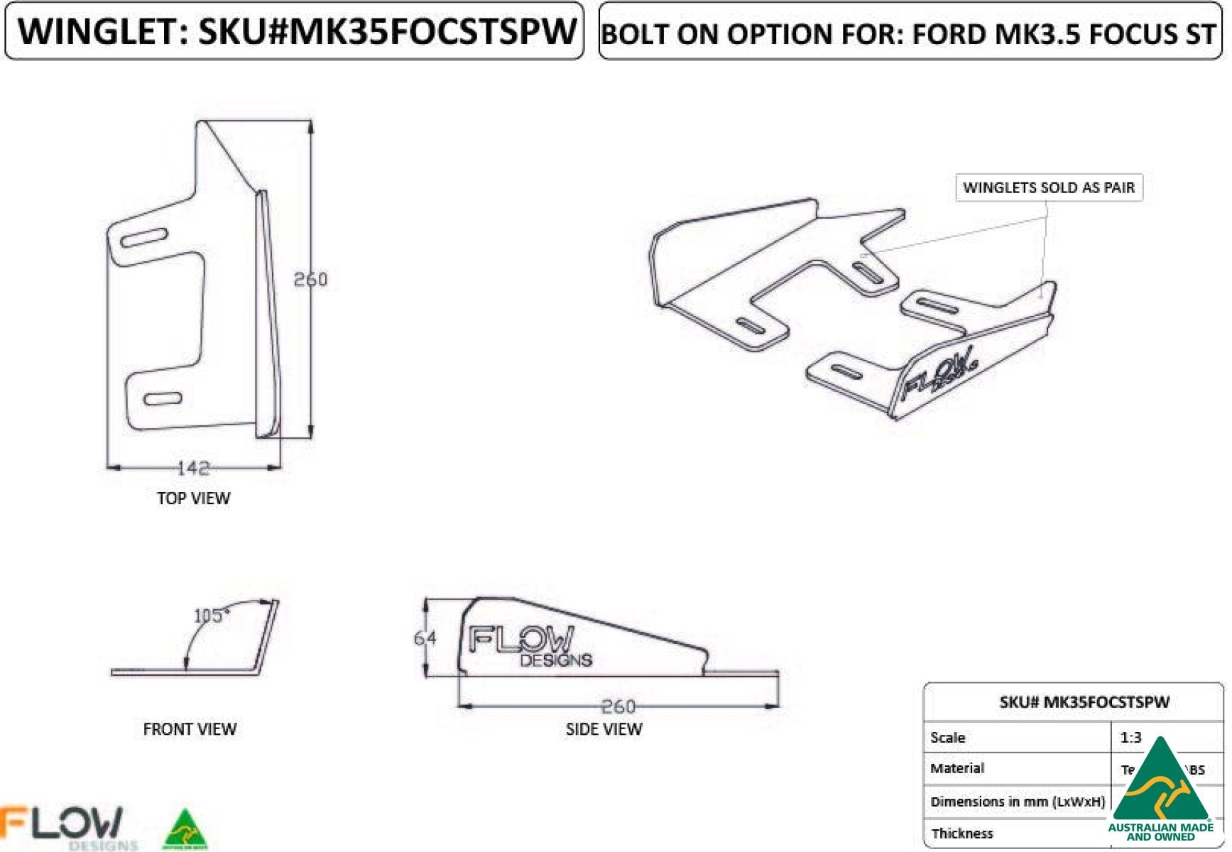 260mm Rear Winglets MK35FOCSTSPW - MODE Auto Concepts