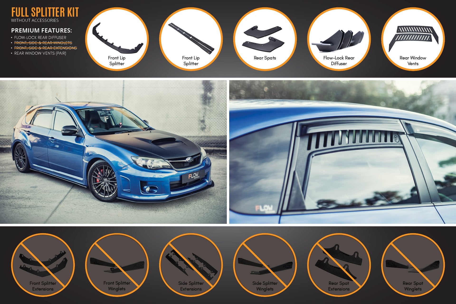 Impreza WRX / STI G3 Hatch (FL) Full Lip Splitter Set - MODE Auto Concepts