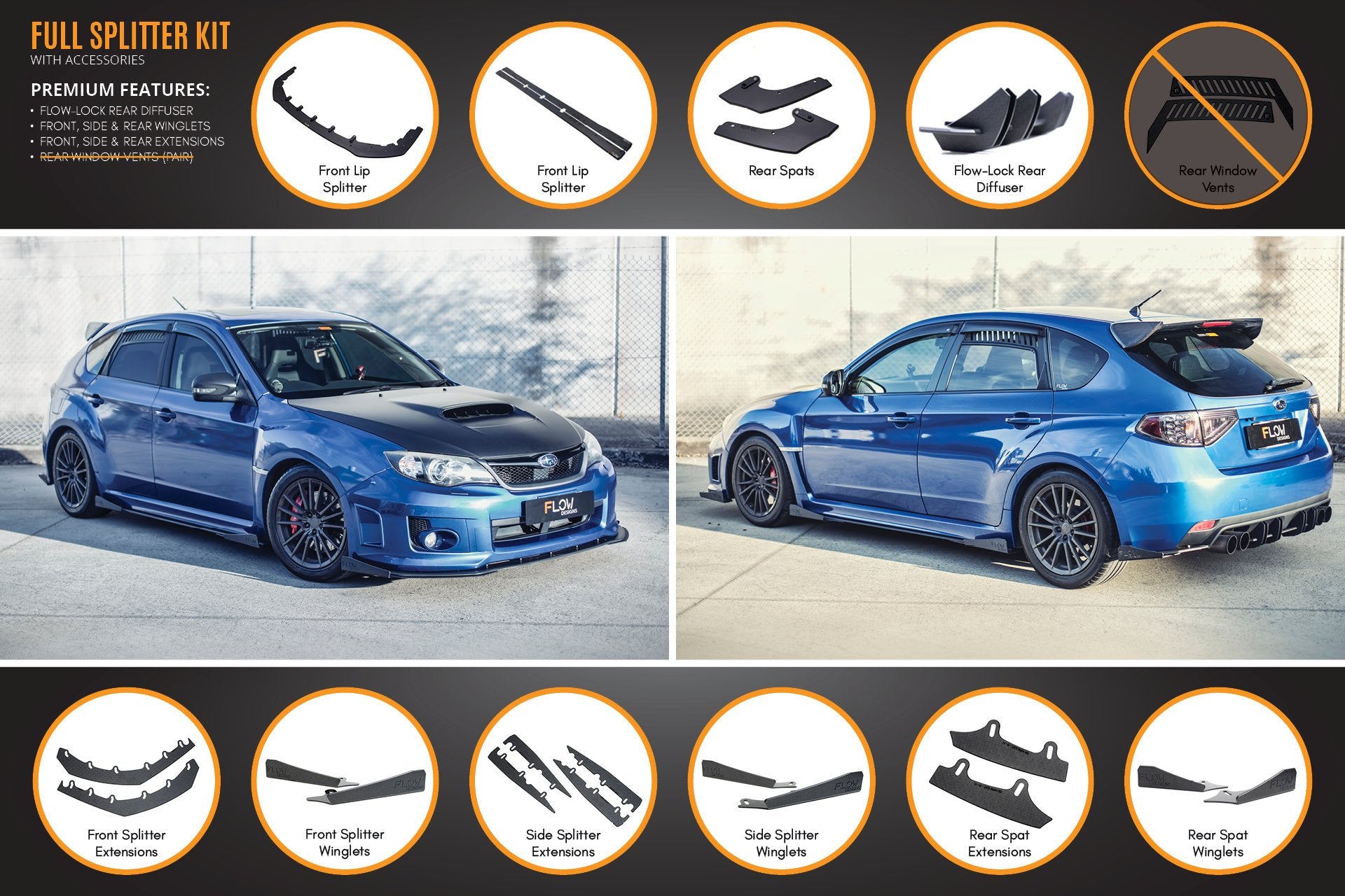 Impreza WRX / STI G3 Hatch (FL) Full Lip Splitter Set - MODE Auto Concepts