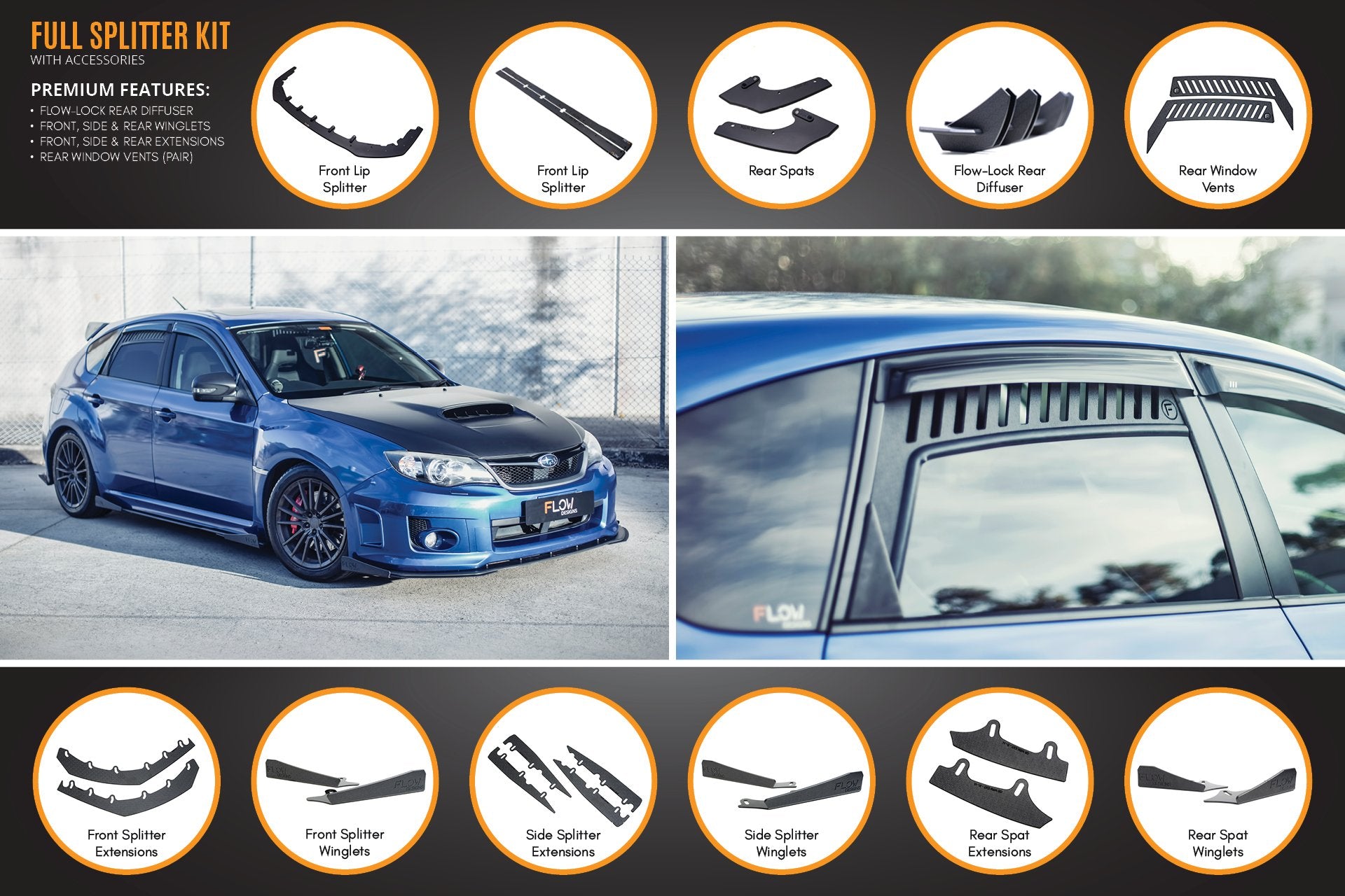 Impreza WRX / STI G3 Hatch (FL) Full Lip Splitter Set - MODE Auto Concepts