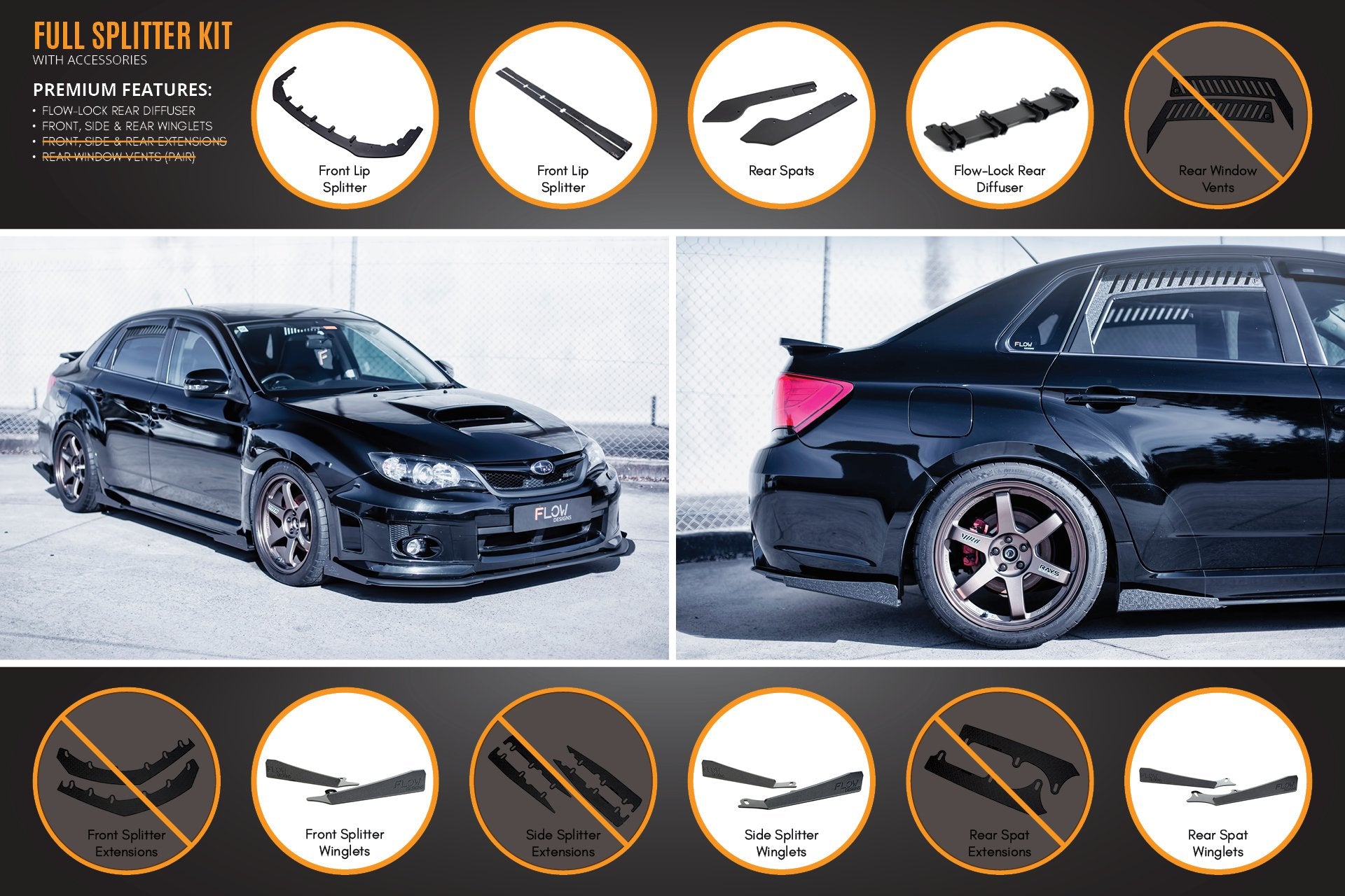 Impreza WRX / STI G3 Sedan (FL) Full Lip Splitter Set - MODE Auto Concepts