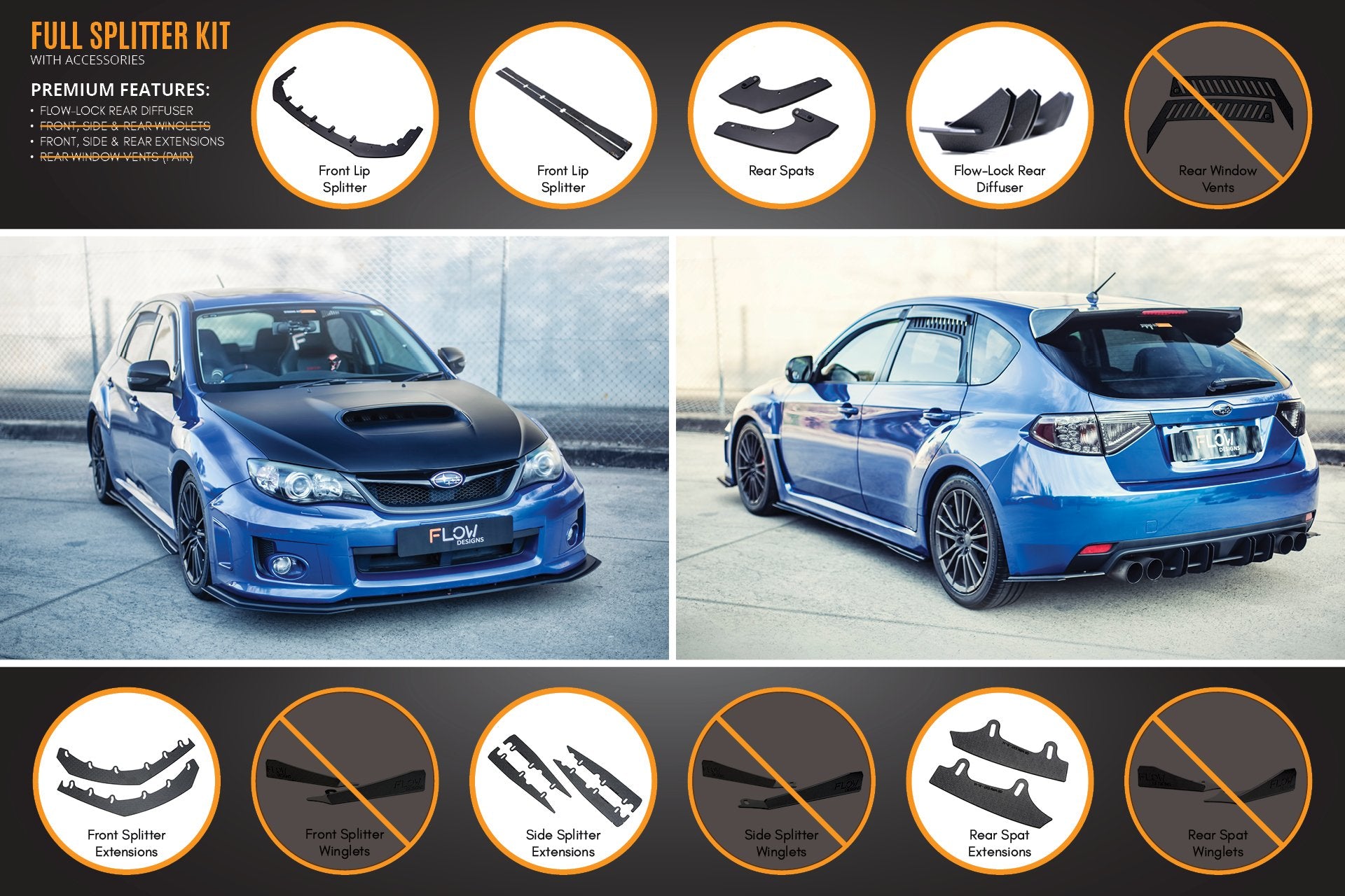 Impreza WRX / STI G3 Hatch (FL) Full Lip Splitter Set - MODE Auto Concepts