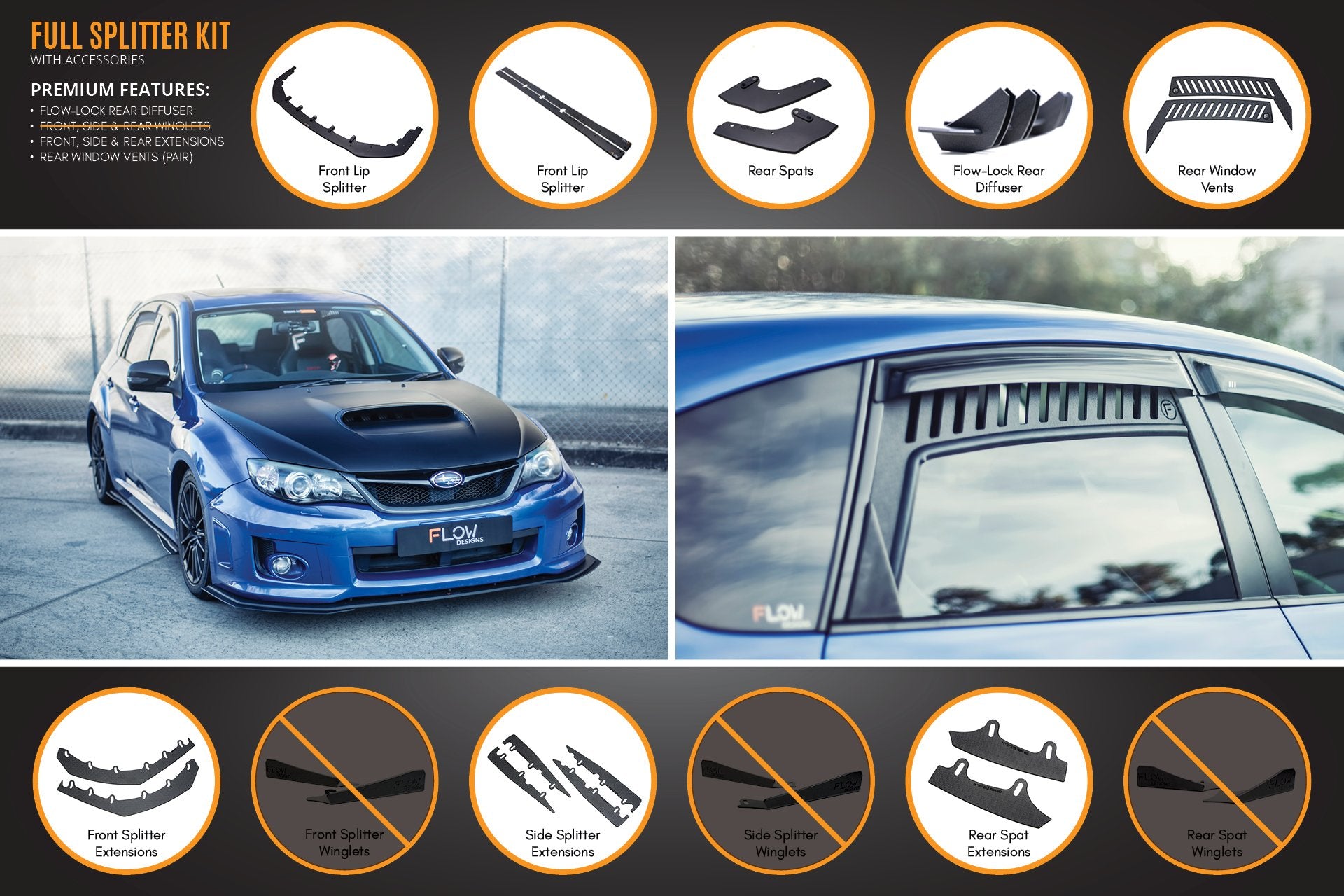 Impreza WRX / STI G3 Hatch (FL) Full Lip Splitter Set - MODE Auto Concepts