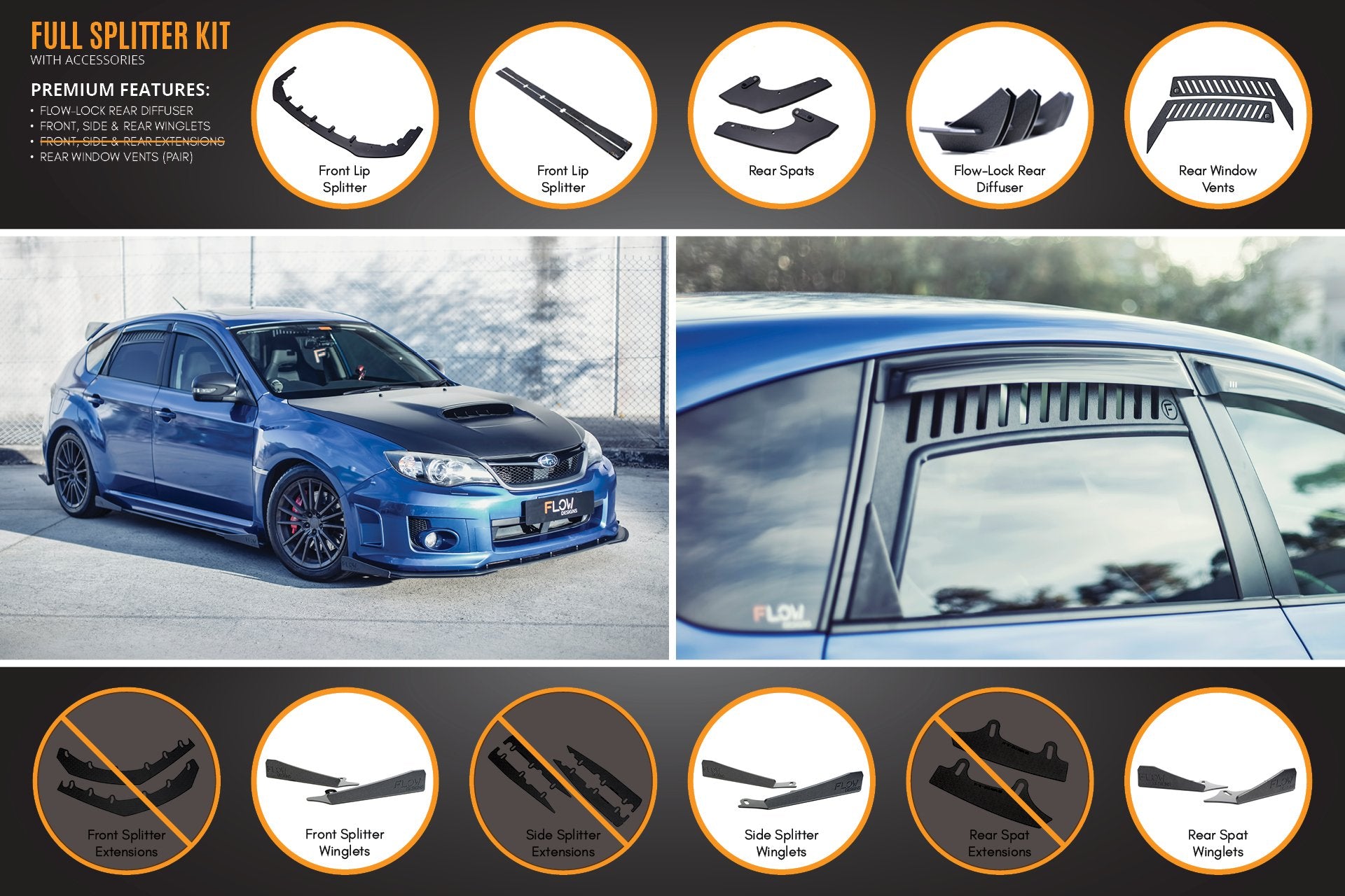 Impreza WRX / STI G3 Hatch (FL) Full Lip Splitter Set - MODE Auto Concepts