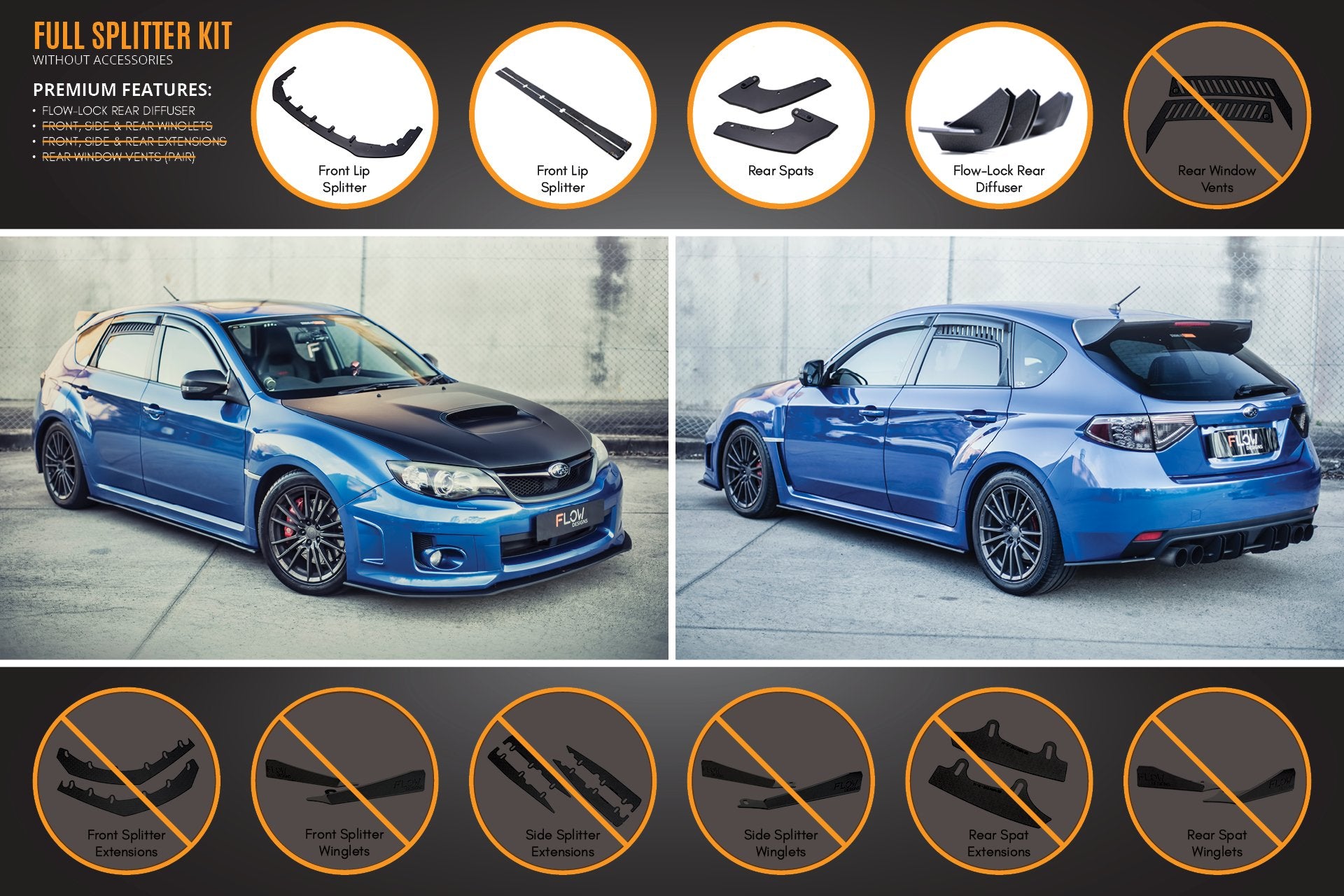 Impreza WRX / STI G3 Hatch (FL) Full Lip Splitter Set - MODE Auto Concepts