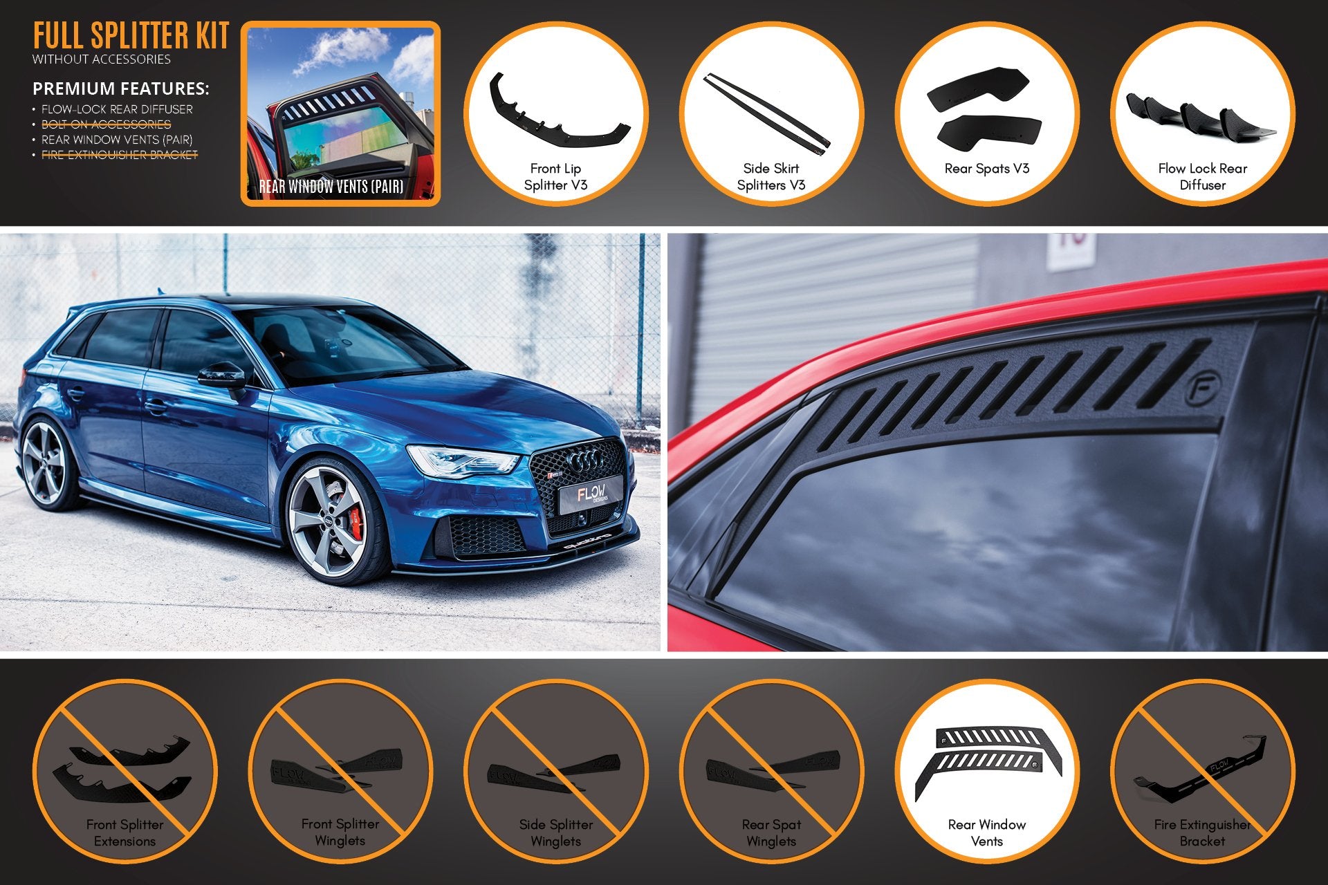 RS3 8V Sportback (PFL) Full Lip Splitter Set - MODE Auto Concepts