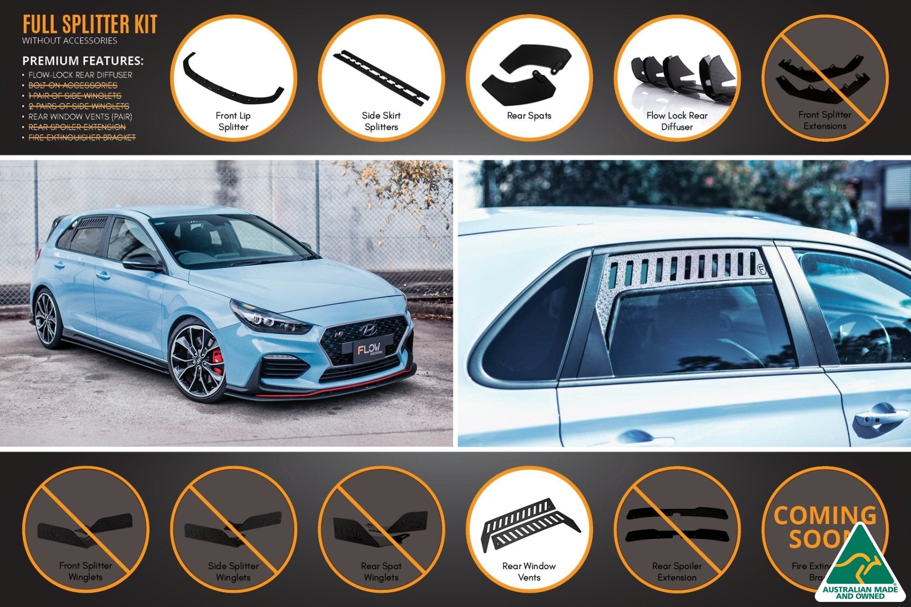 i30N Hatch PD (2018-2020) Full Lip Splitter Set - MODE Auto Concepts