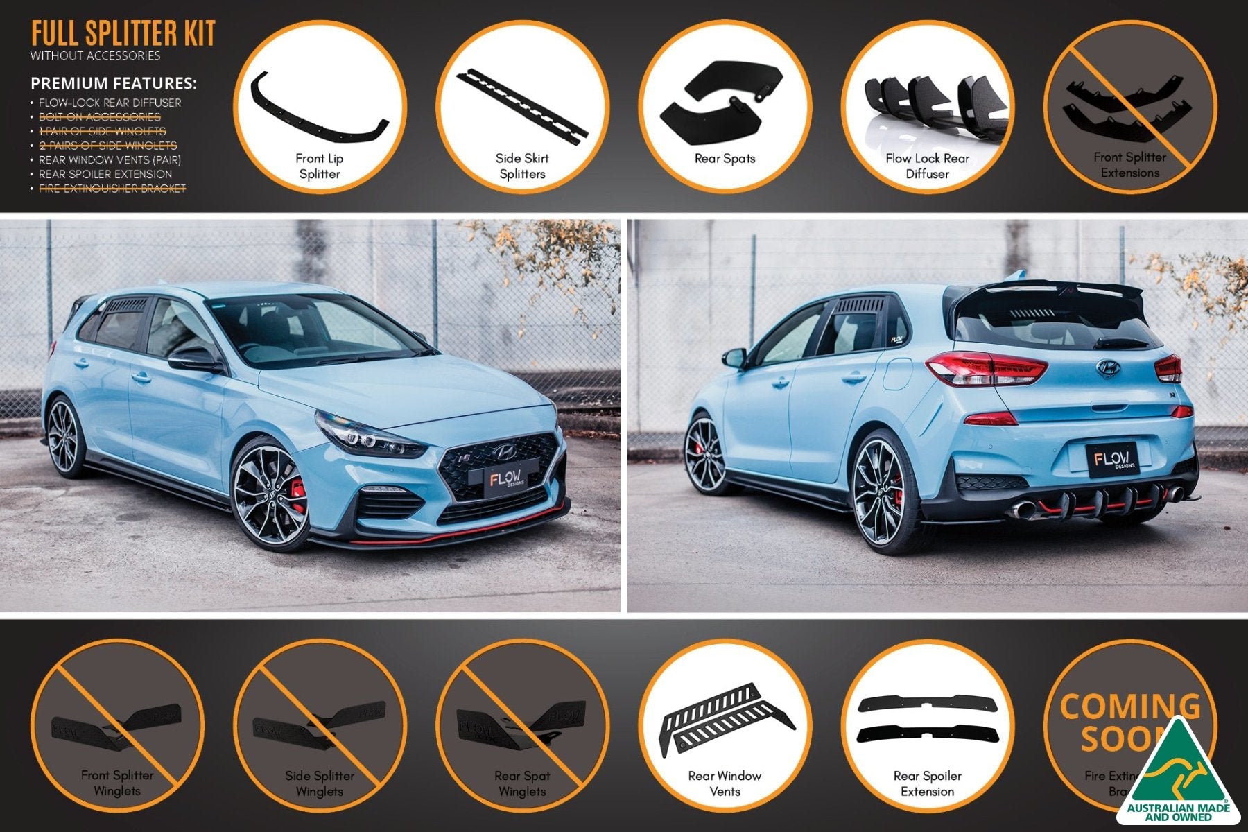 i30N Hatch PD (2018-2020) Full Lip Splitter Set - MODE Auto Concepts